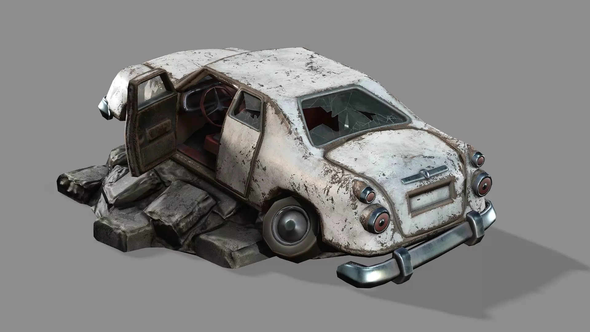 Burnt Destroyed Car Game Ready 03 Low Poly 3D Model Low-poly 3D model_2