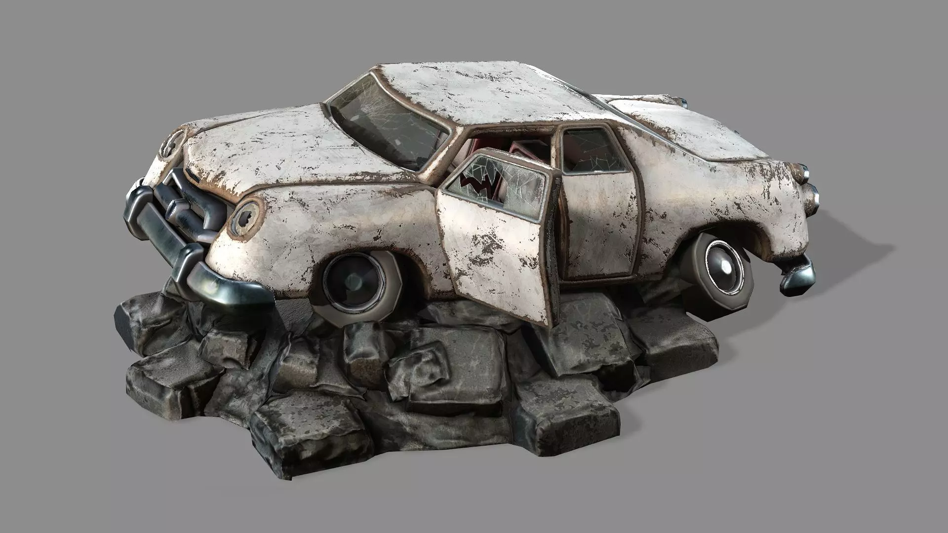 Burnt Destroyed Car Game Ready 03 Low Poly 3D Model Low-poly 3D model_0