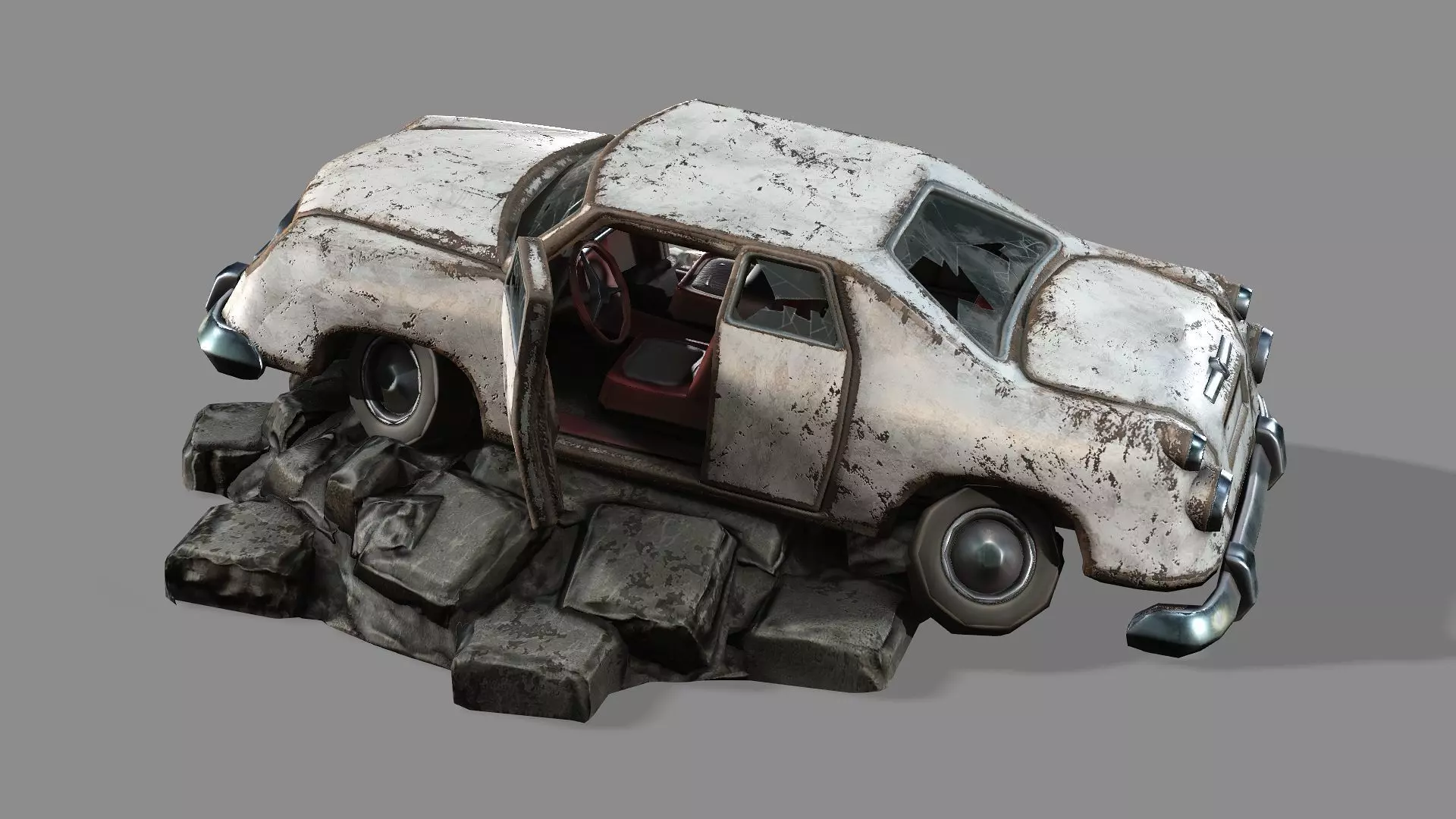 Burnt Destroyed Car Game Ready 03 Low Poly 3D Model Low-poly 3D model_1