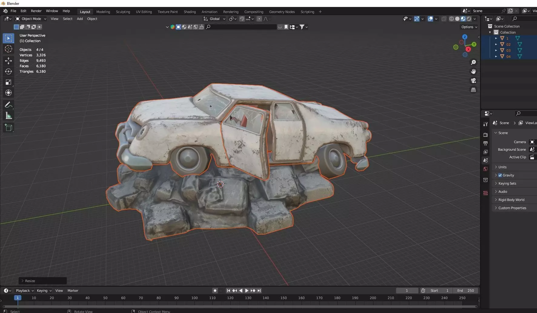 Burnt Destroyed Car Game Ready 03 Low Poly 3D Model Low-poly 3D model_11
