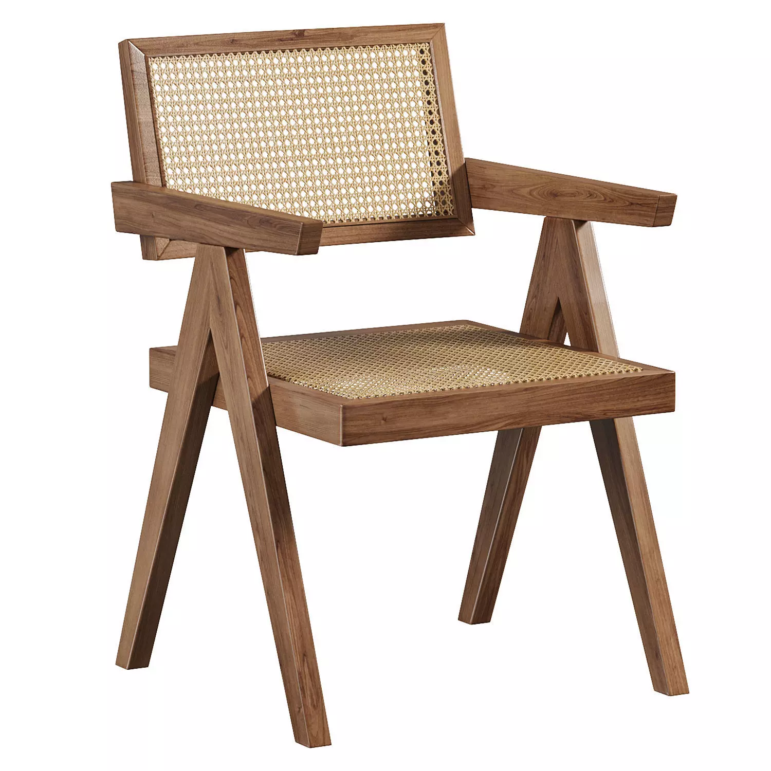 Walnut Japandi Rattan Chair 3D model