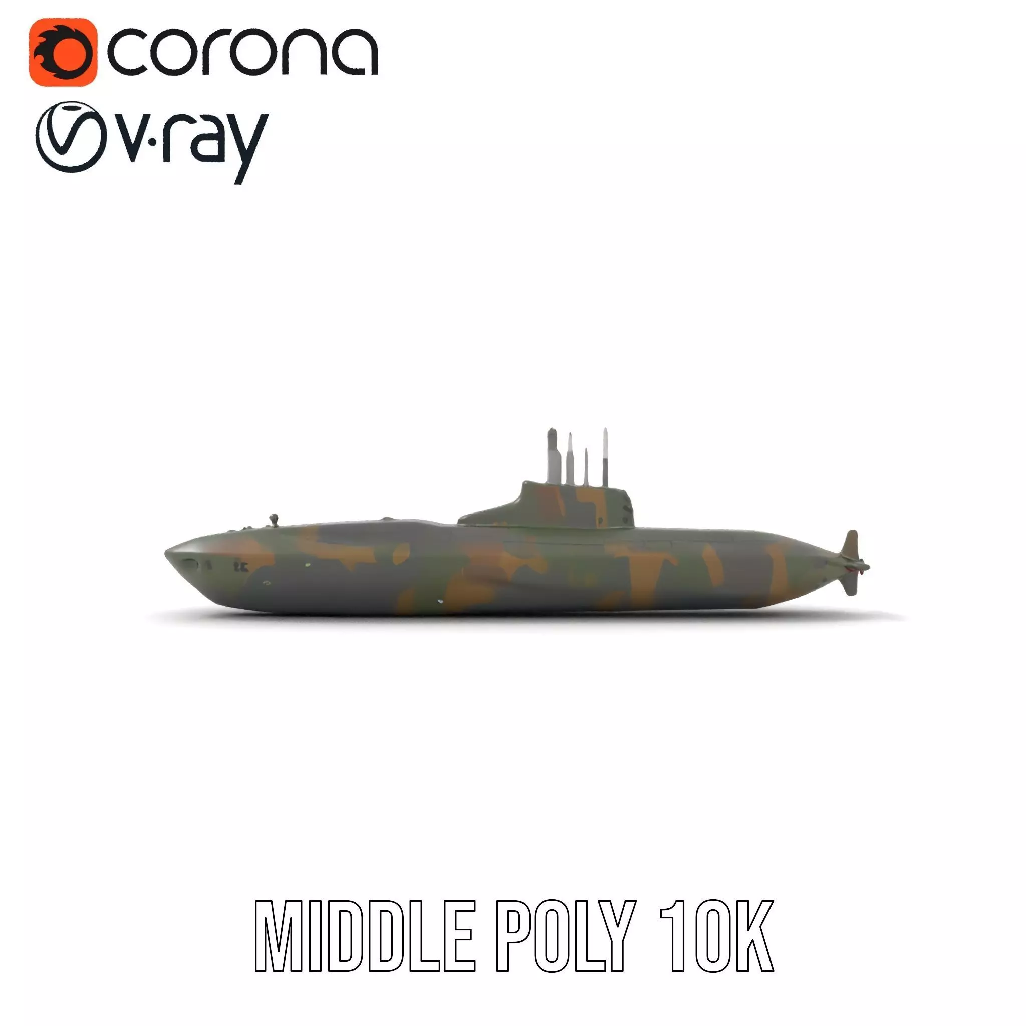 Camouflage Submarine model pack Low-poly 3D model_11