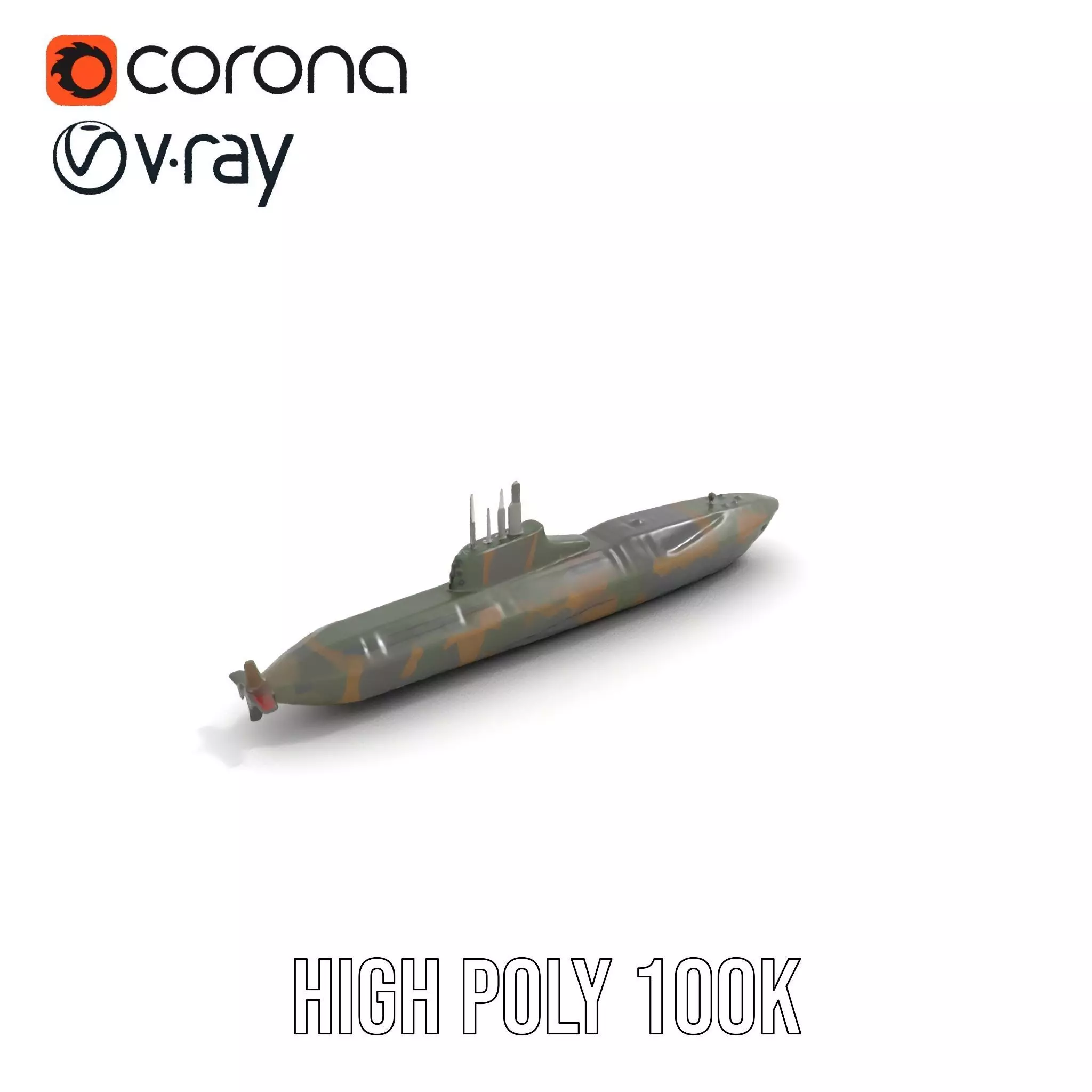 Camouflage Submarine model pack Low-poly 3D model_15