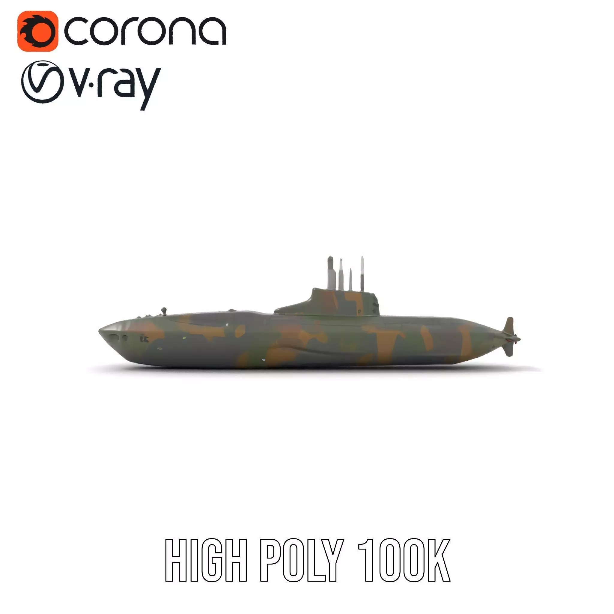 Camouflage Submarine model pack Low-poly 3D model_26