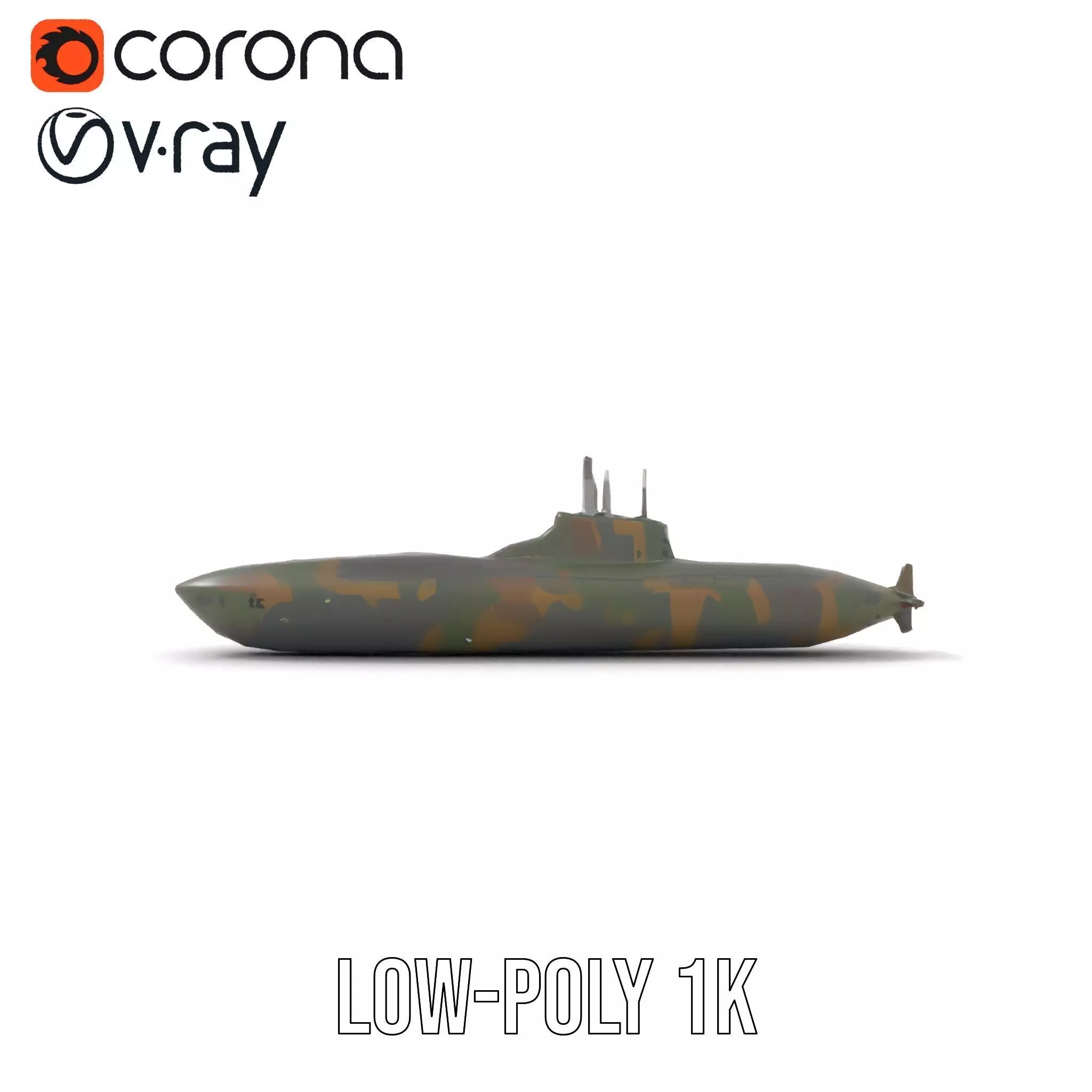 Camouflage Submarine model pack Low-poly 3D model_14