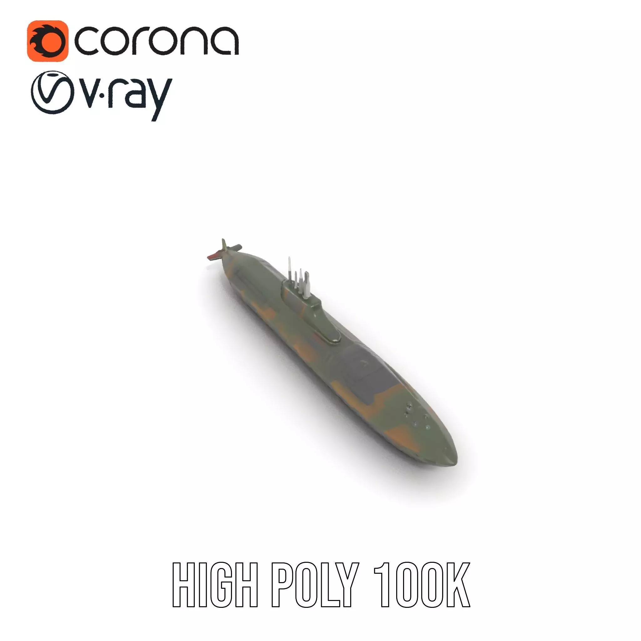 Camouflage Submarine model pack Low-poly 3D model_29