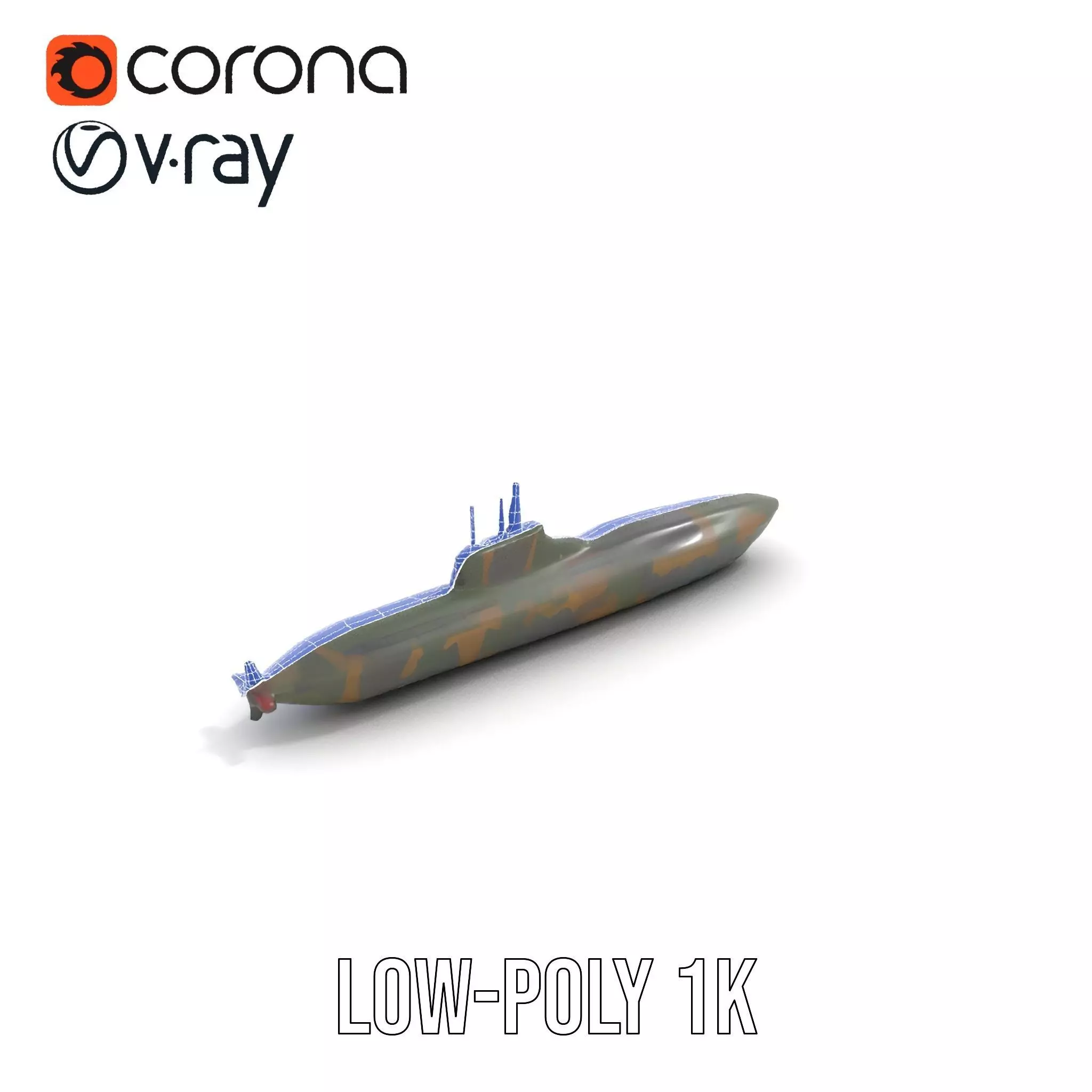 Camouflage Submarine model pack Low-poly 3D model_28