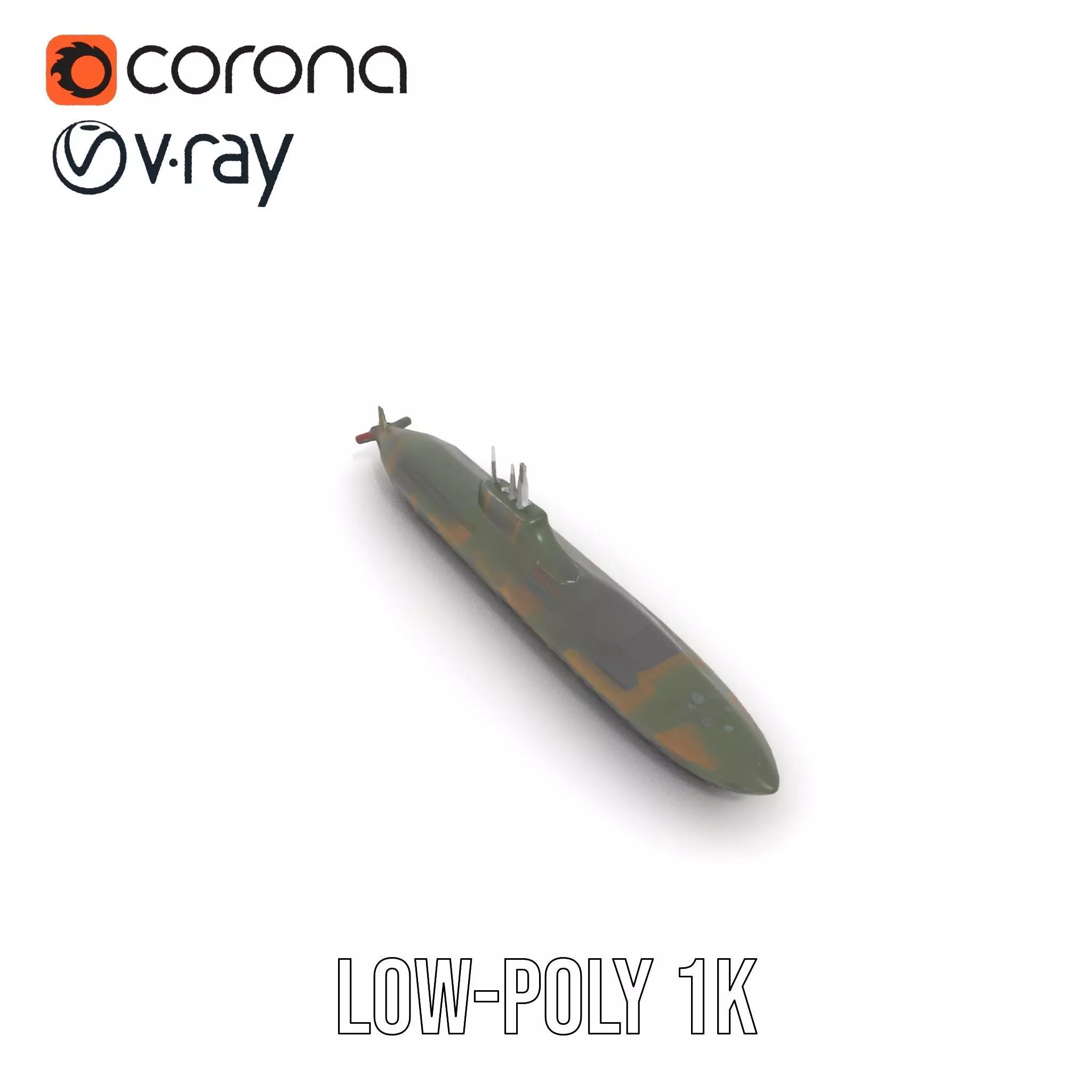 Camouflage Submarine model pack Low-poly 3D model_12