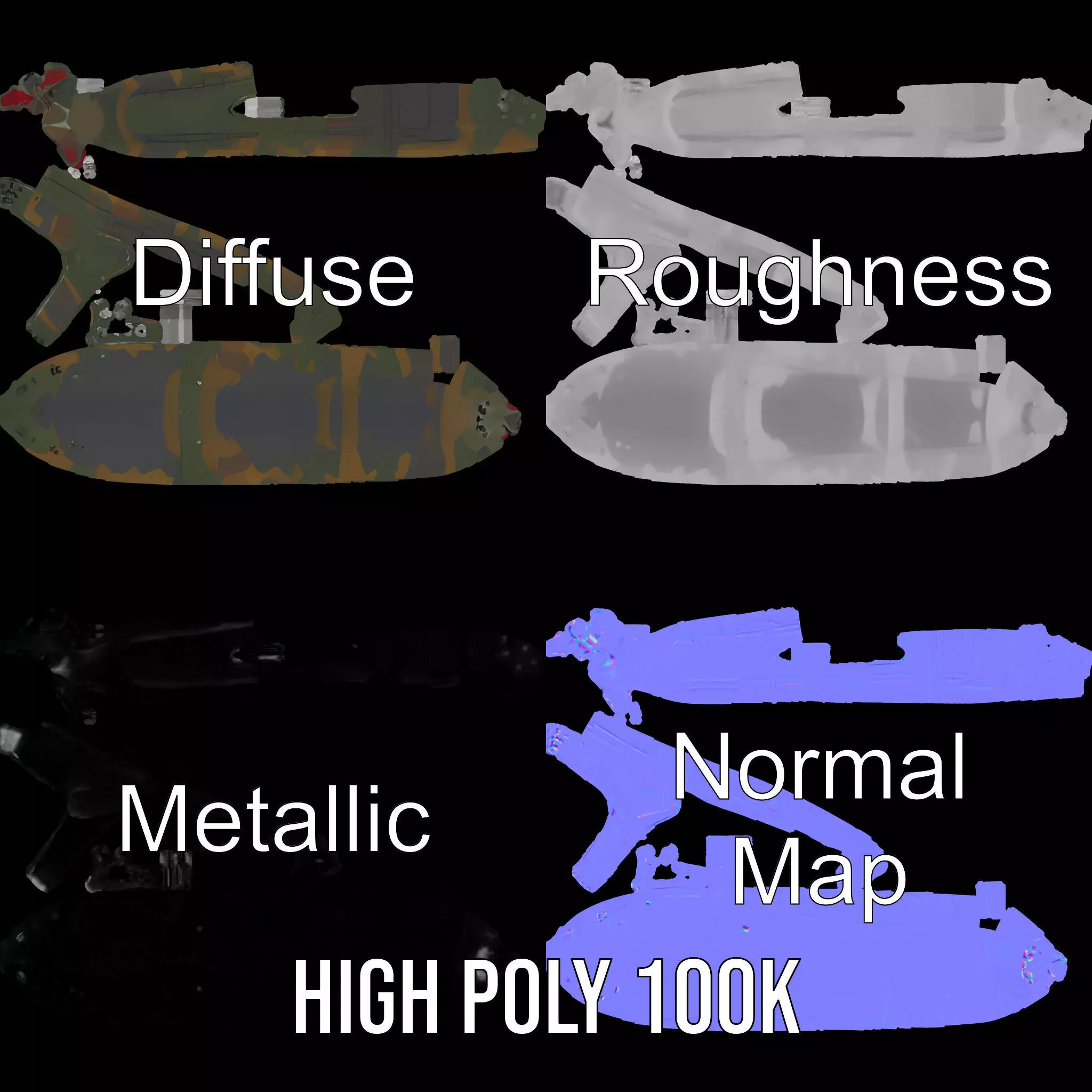 Camouflage Submarine model pack Low-poly 3D model_3