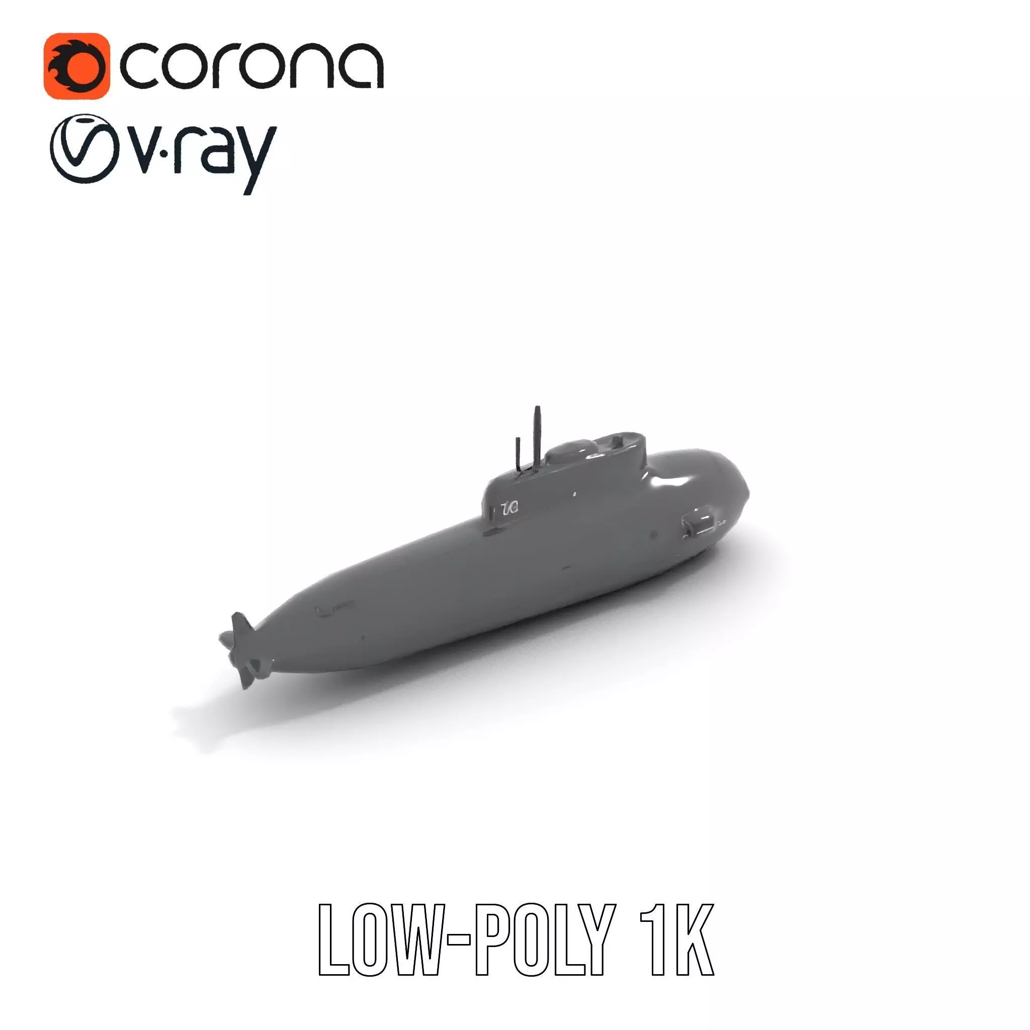 Sleek Submarine model pack Low-poly 3D model_9