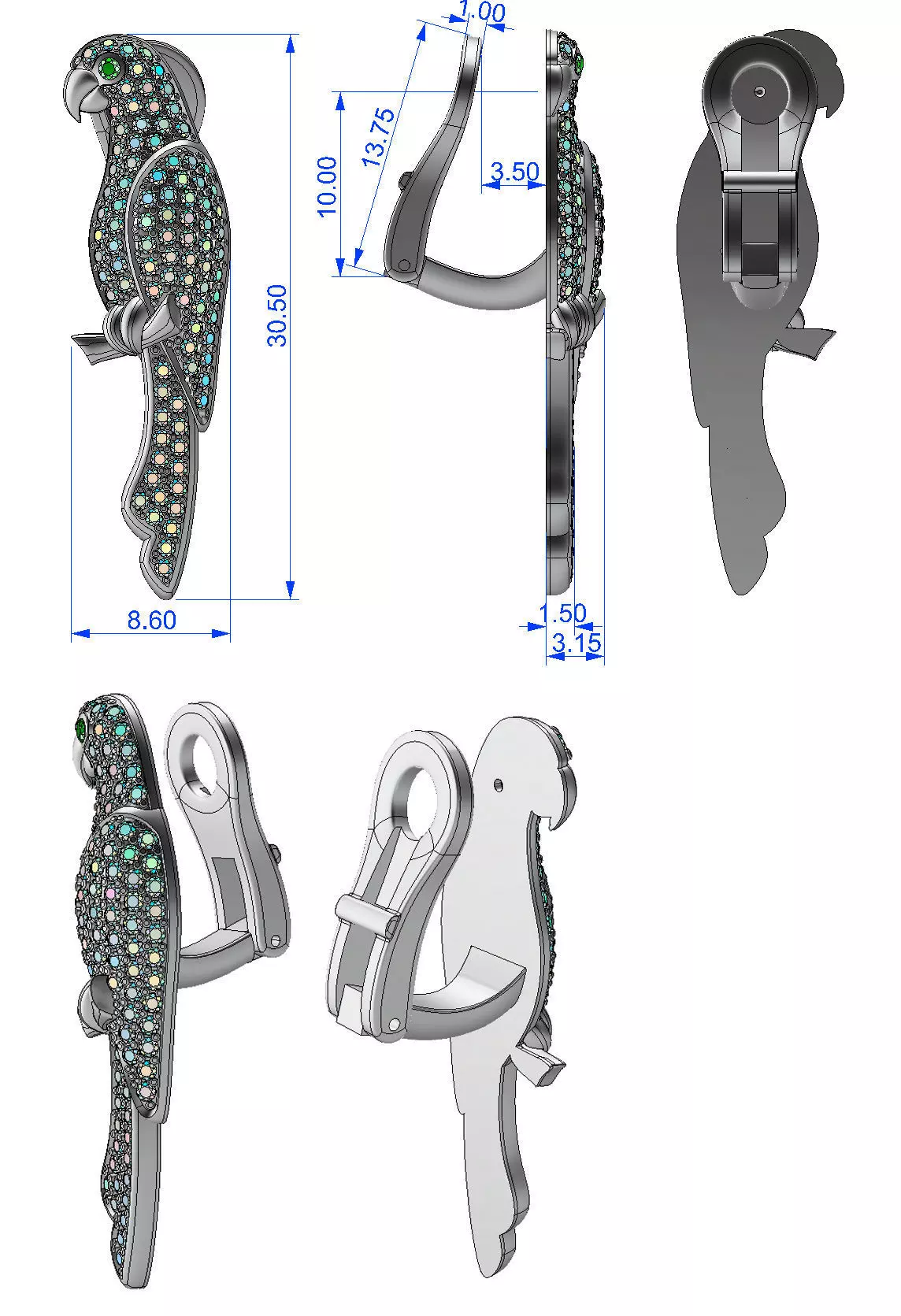 Earrings Parrot 3D print model_15