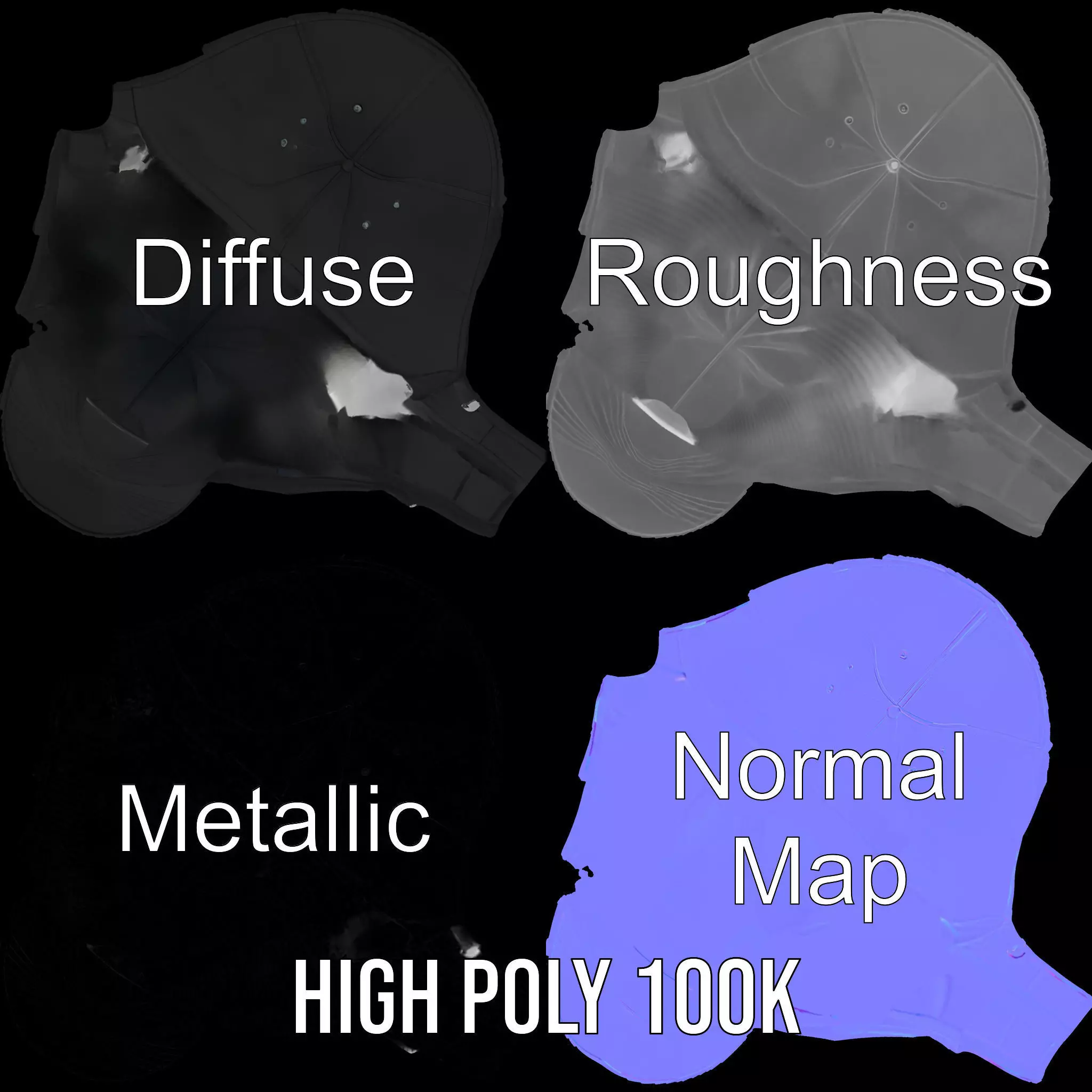 Sleek Black Cap model pack Low-poly 3D model_3