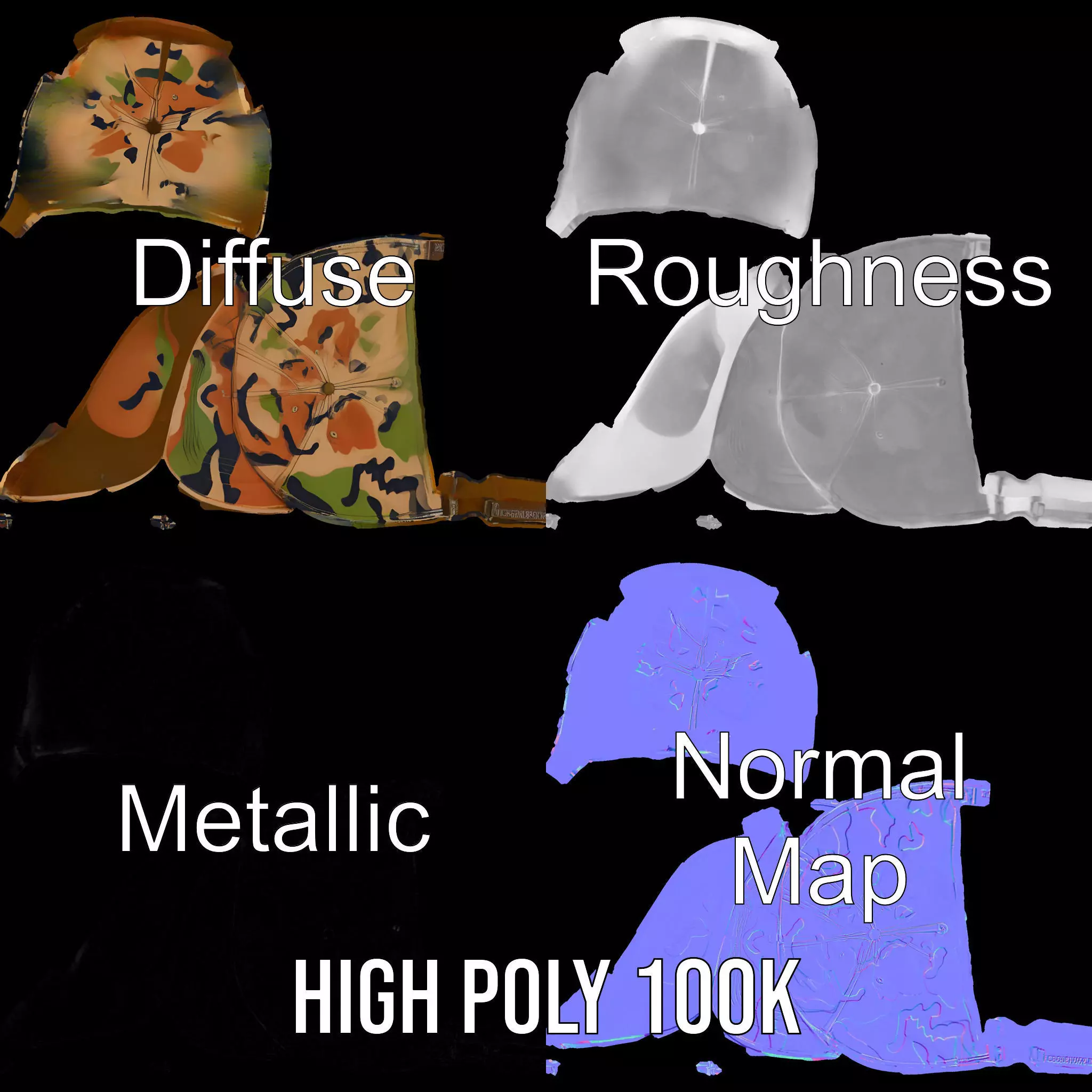 Camouflage Baseball Cap model pack Low-poly 3D model_3