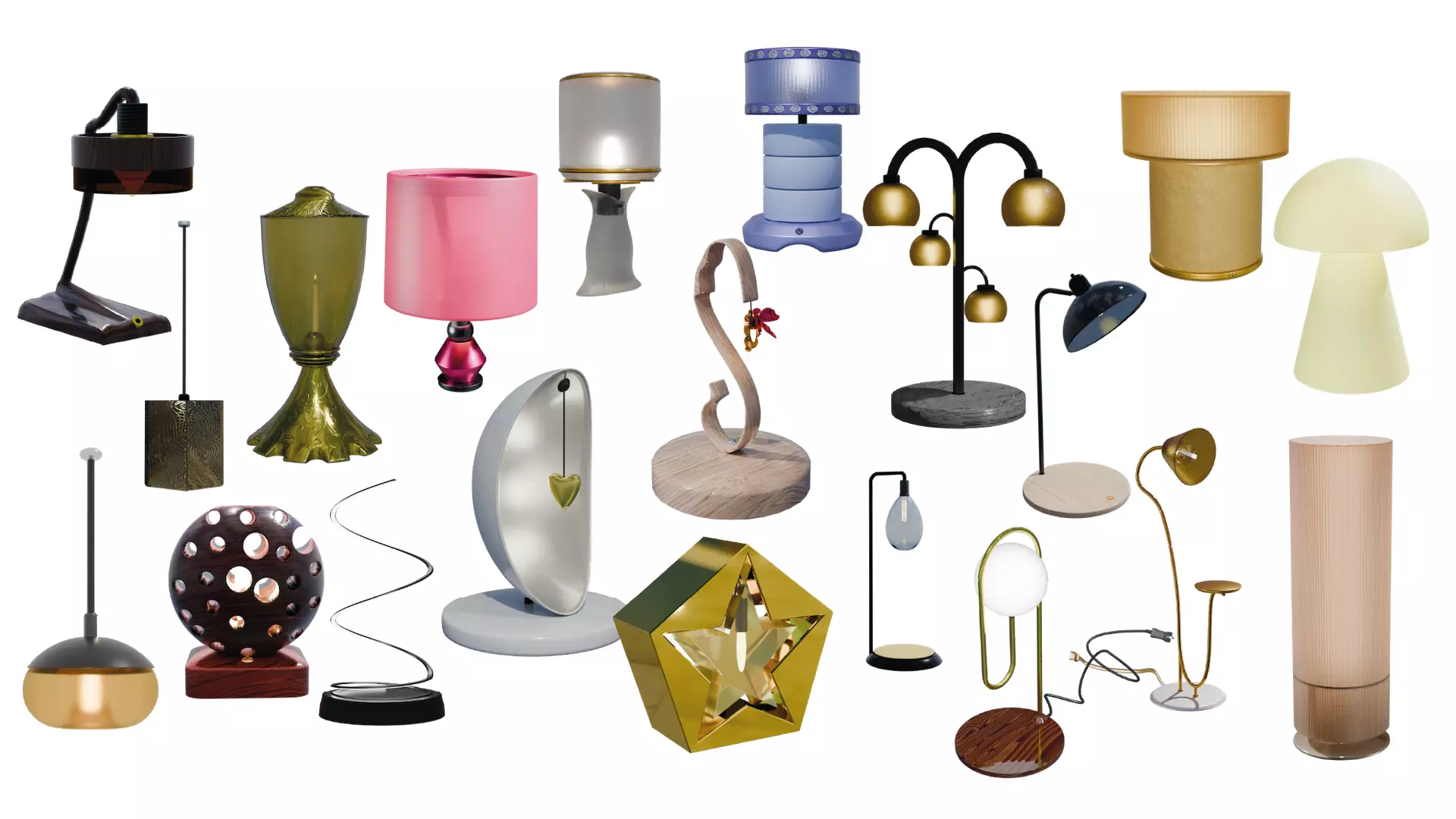 Pack of table lamps-floor lamps Decorative lamps with PBR Low-poly 3D model_0