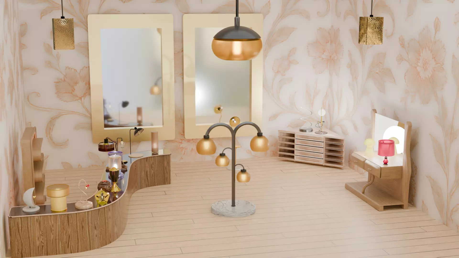 Pack of table lamps-floor lamps Decorative lamps with PBR Low-poly 3D model_2