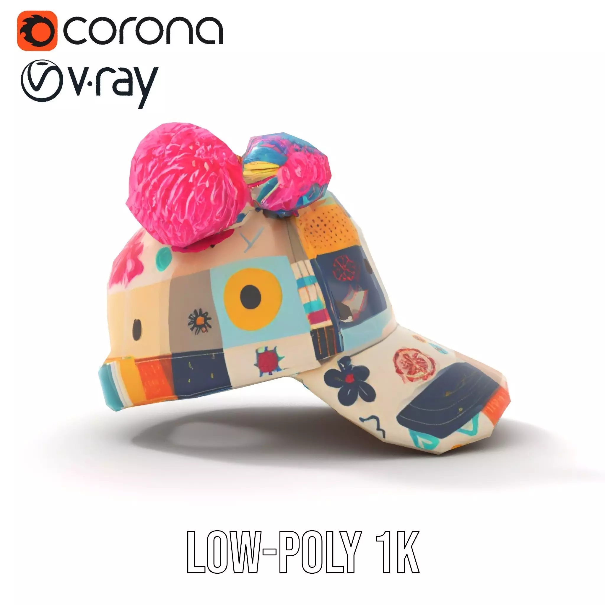 Patchwork Cap model pack Low-poly 3D model_9