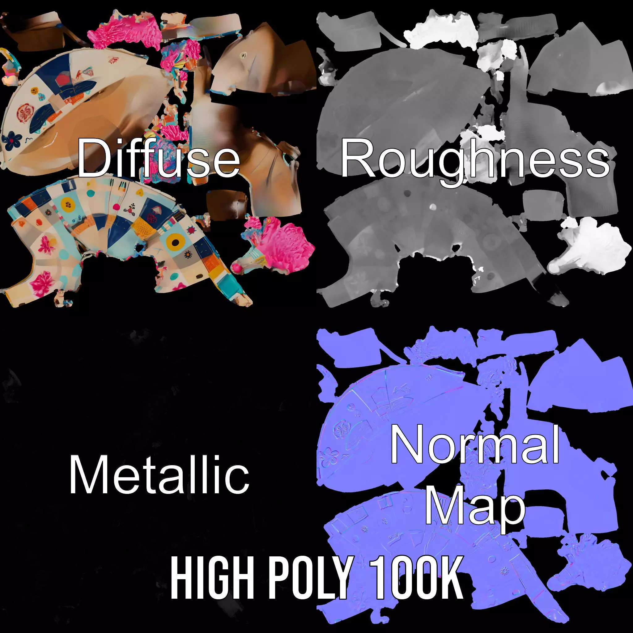 Patchwork Cap model pack Low-poly 3D model_3