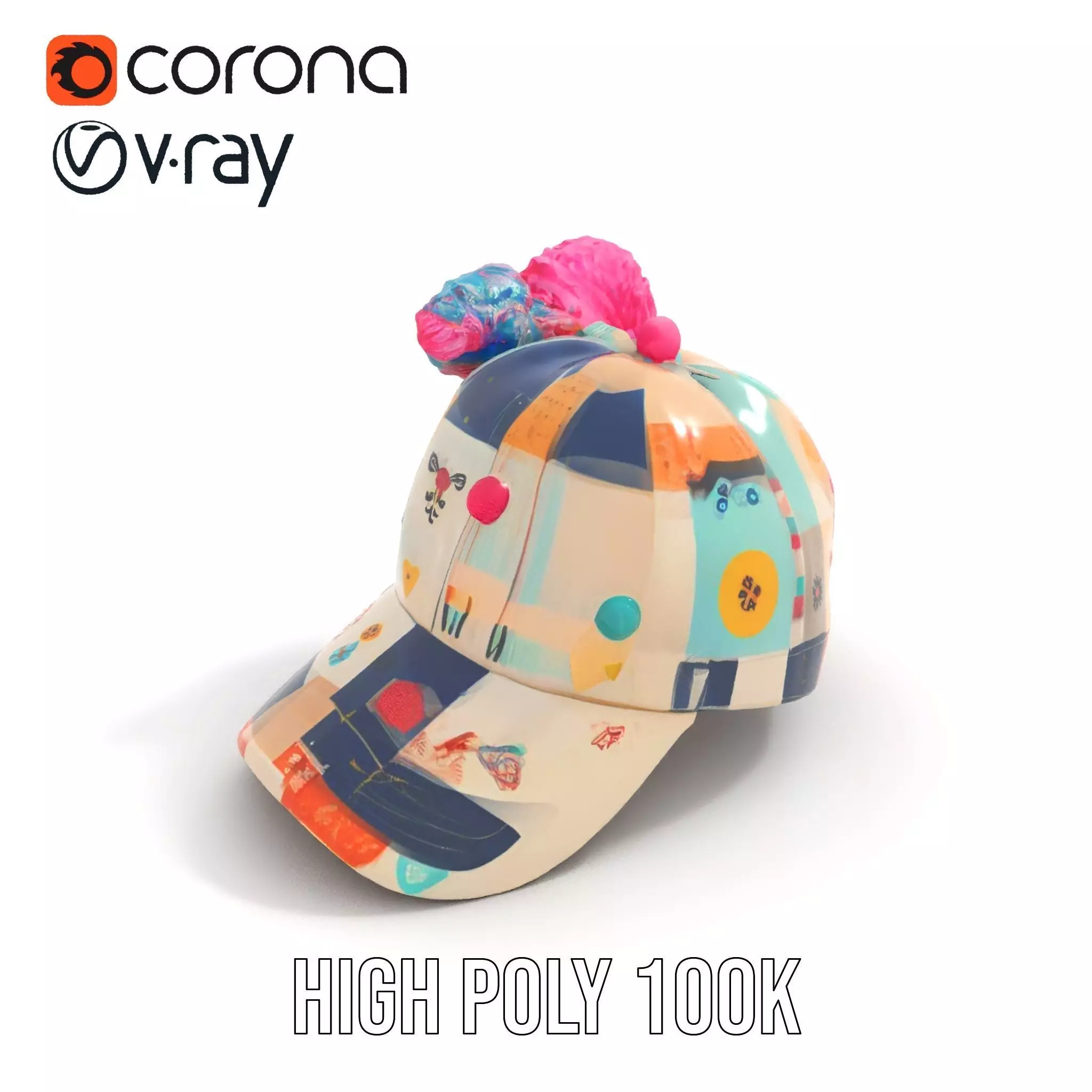 Patchwork Cap model pack Low-poly 3D model_12