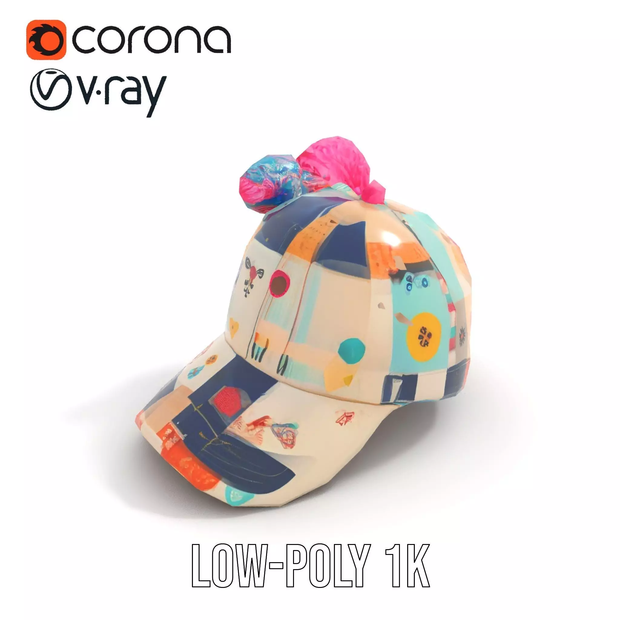 Patchwork Cap model pack Low-poly 3D model_7
