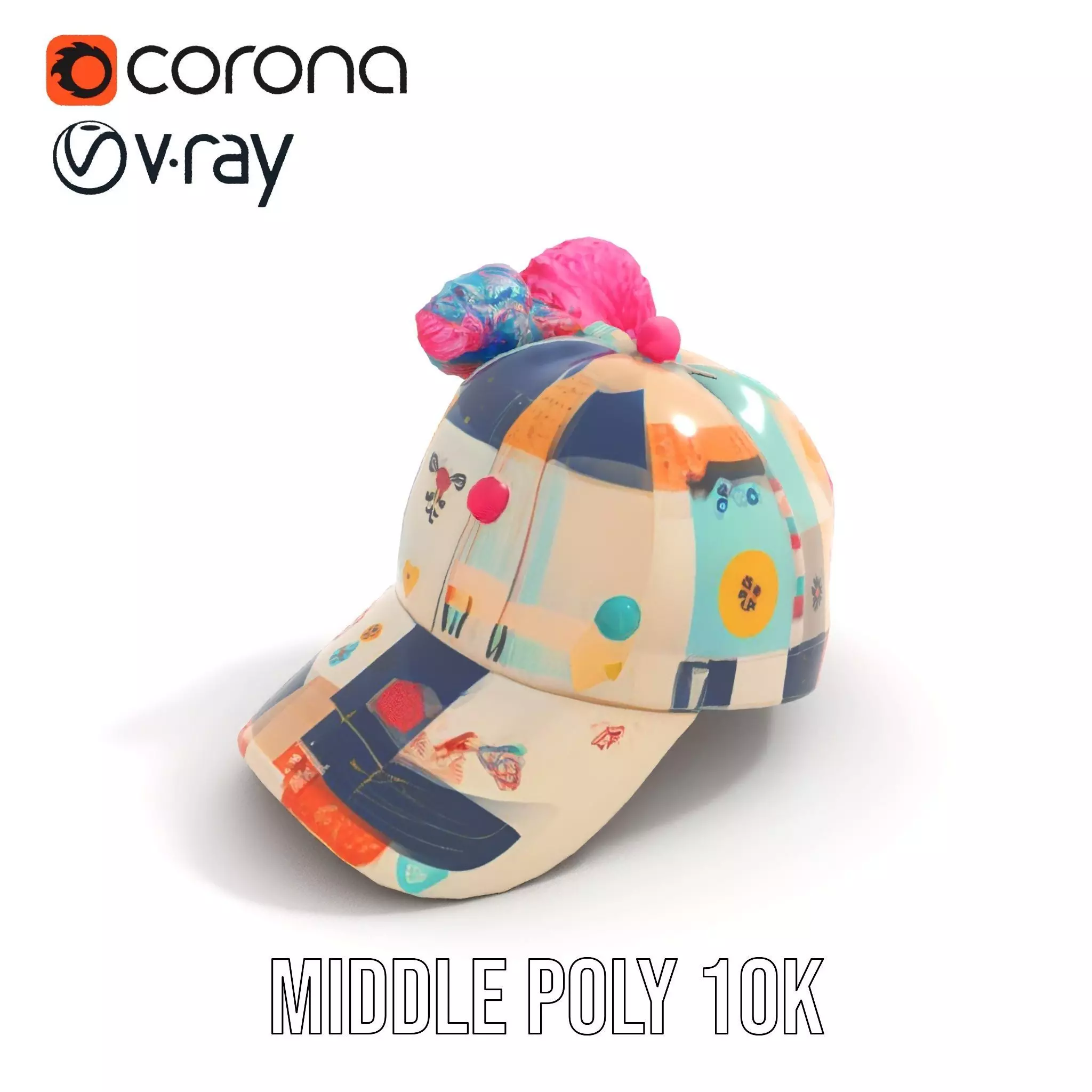 Patchwork Cap model pack Low-poly 3D model_5