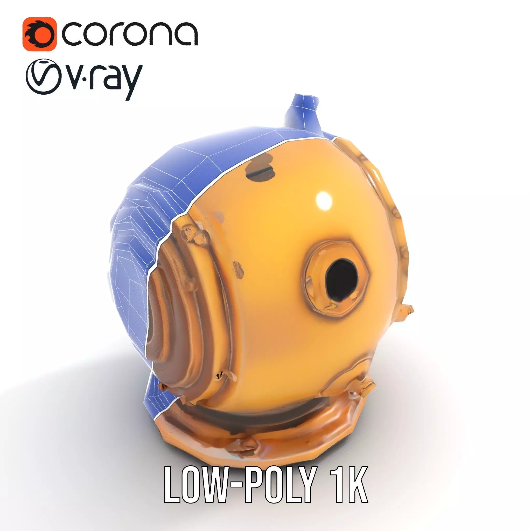 Bronze Diver Helmet model pack Low-poly 3D model_9