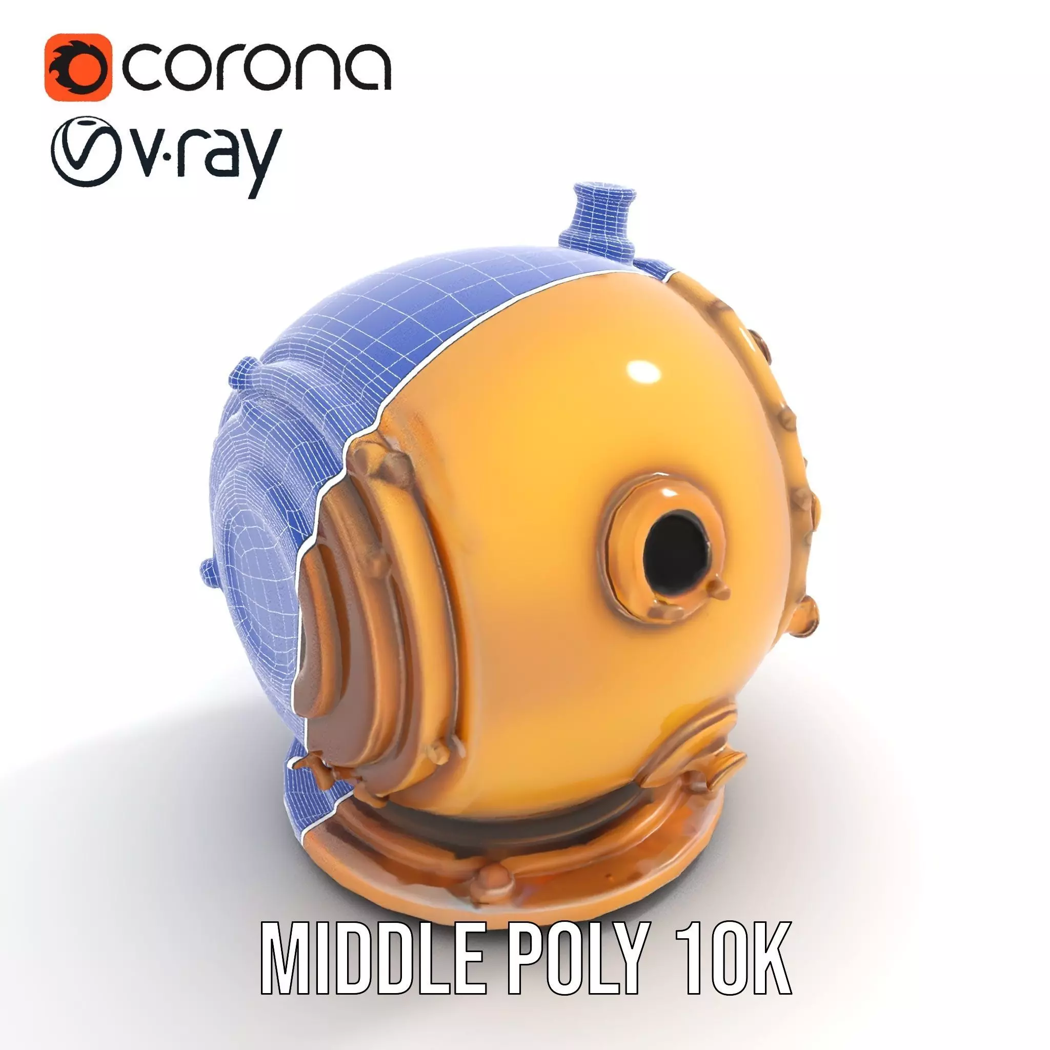 Bronze Diver Helmet model pack Low-poly 3D model_6
