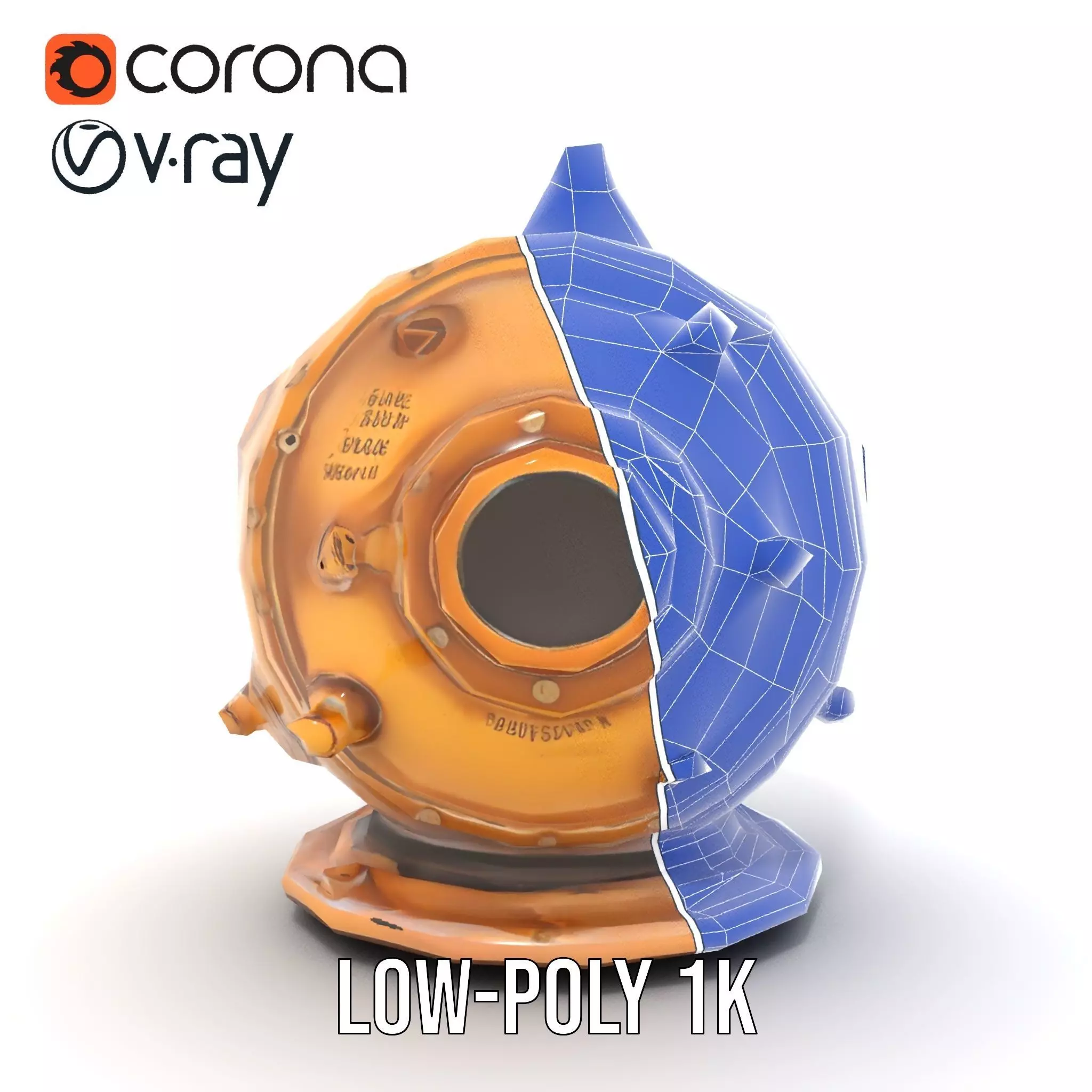 Bronze Diver Helmet model pack Low-poly 3D model_28