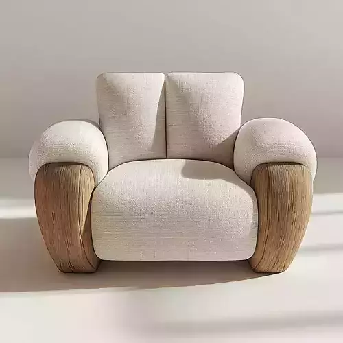 Modern Armchair Wooden Arms Beige Upholstered Chair 3D Model Low-poly 3D model