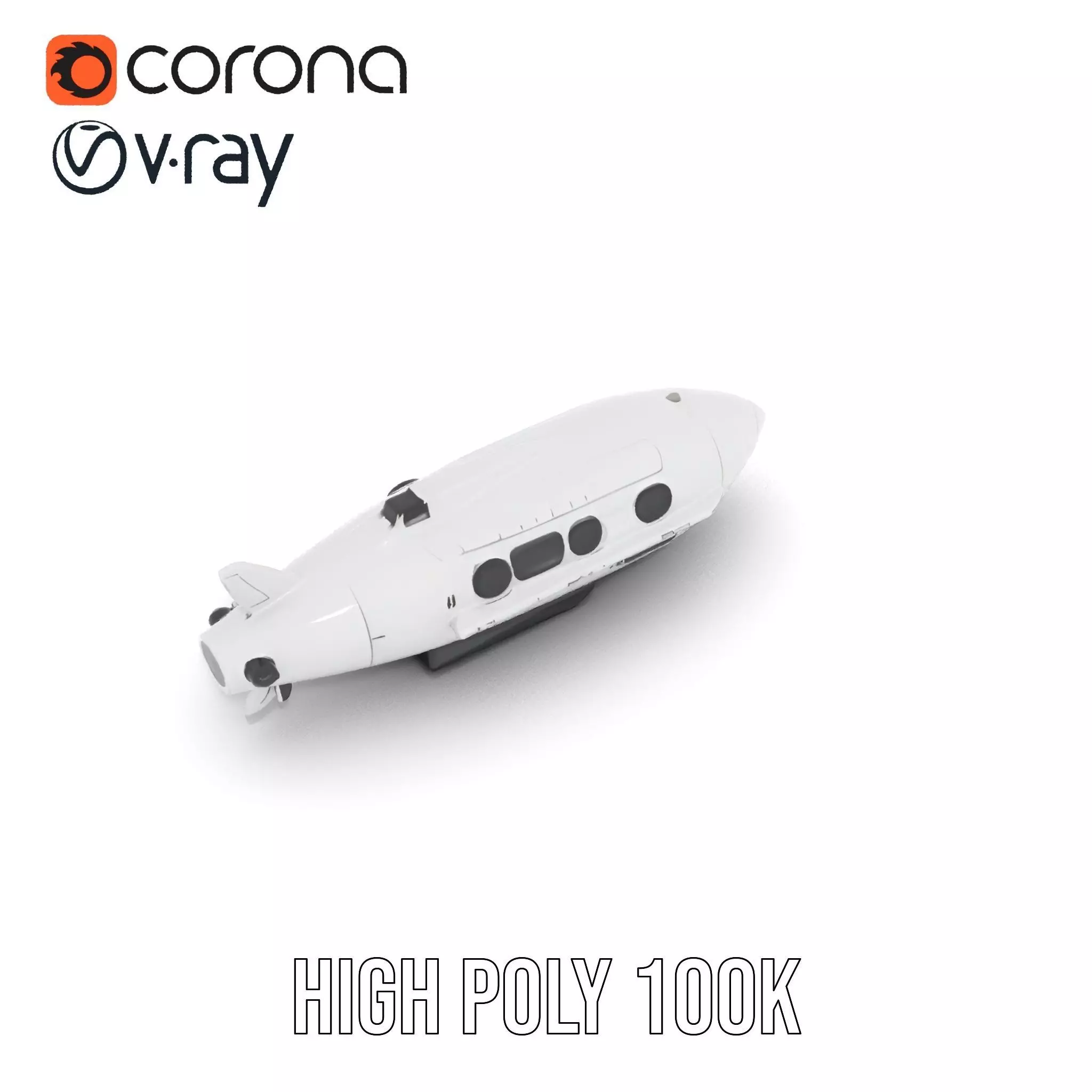 Sleek White Submarine model pack Low-poly 3D model_18