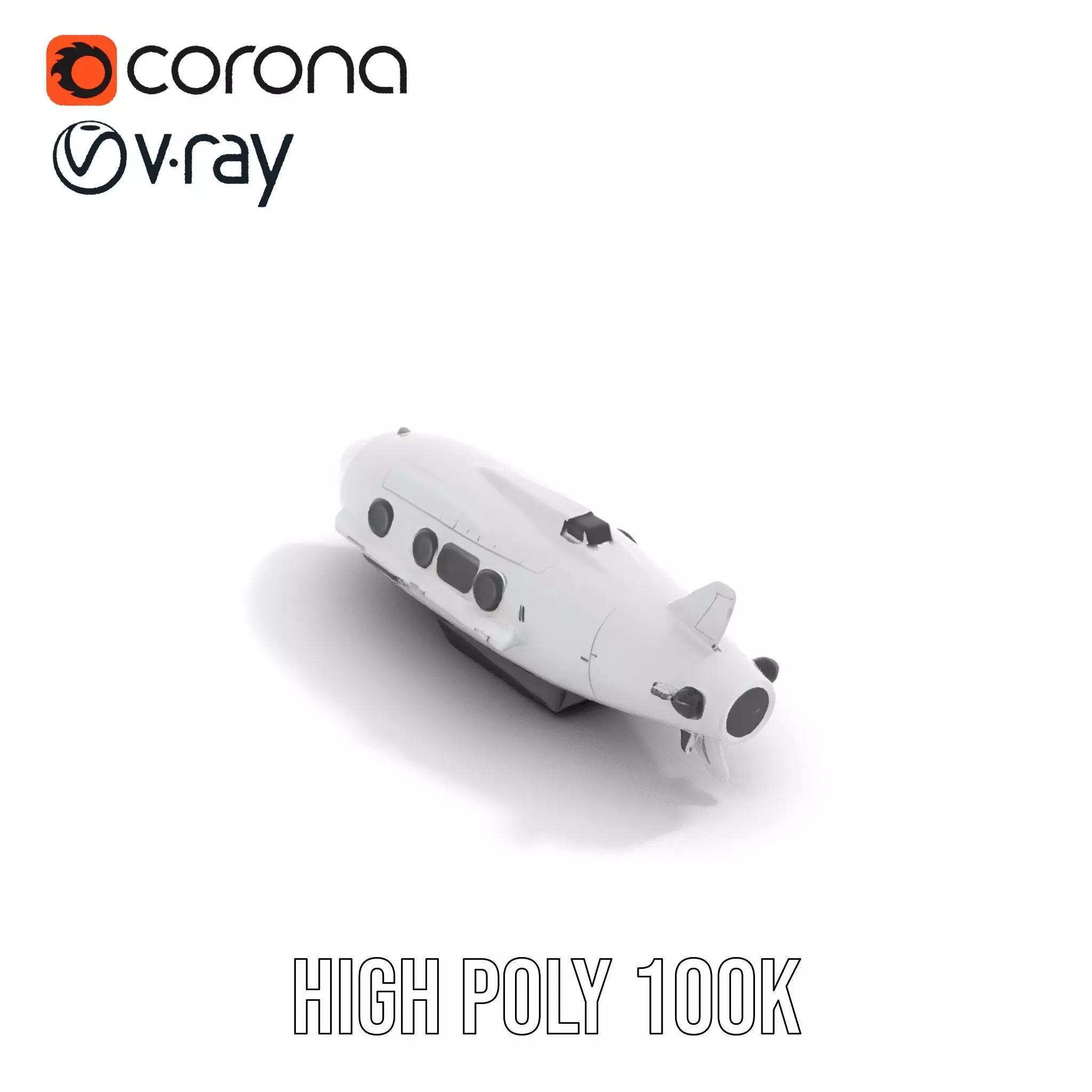 Sleek White Submarine model pack Low-poly 3D model_32