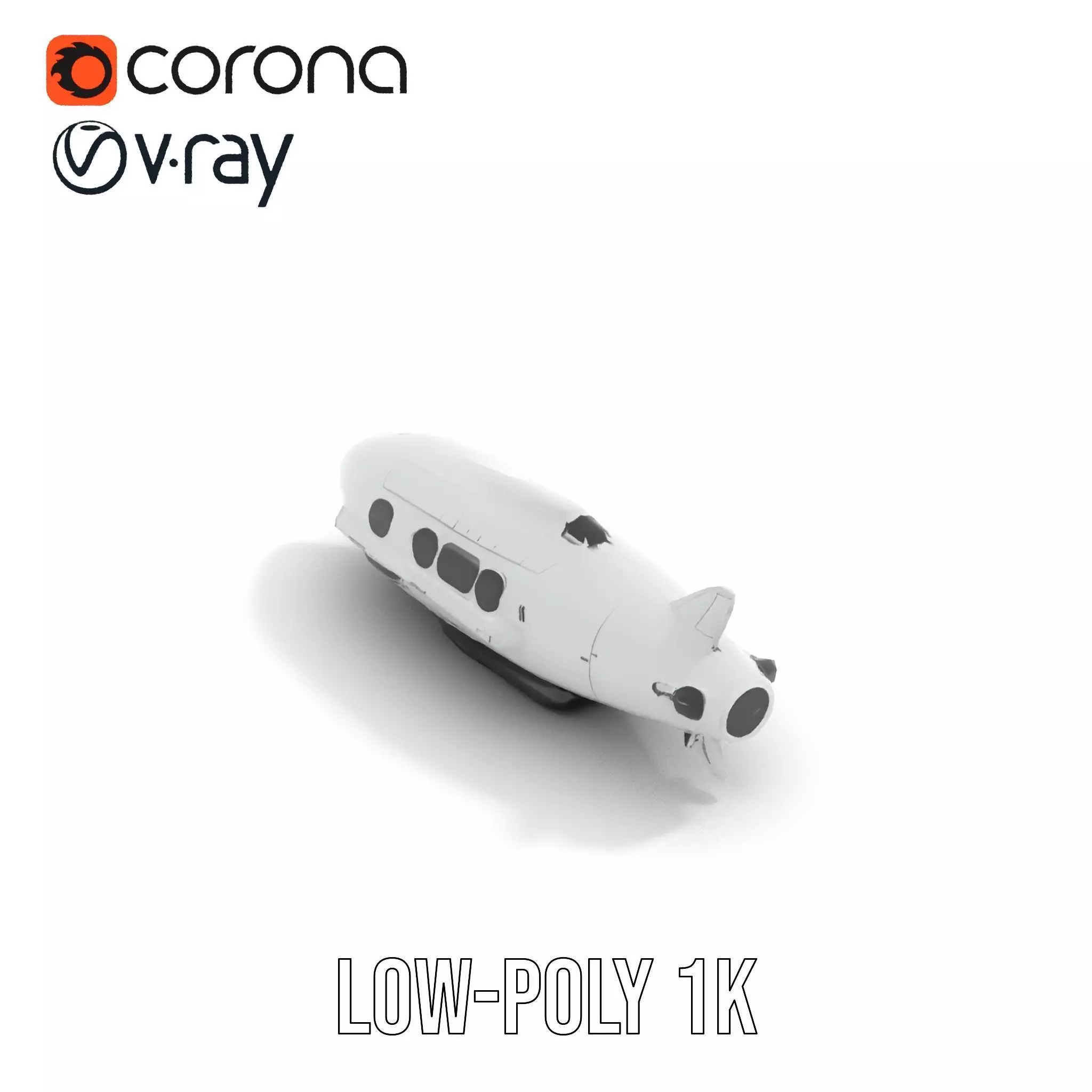 Sleek White Submarine model pack Low-poly 3D model_7