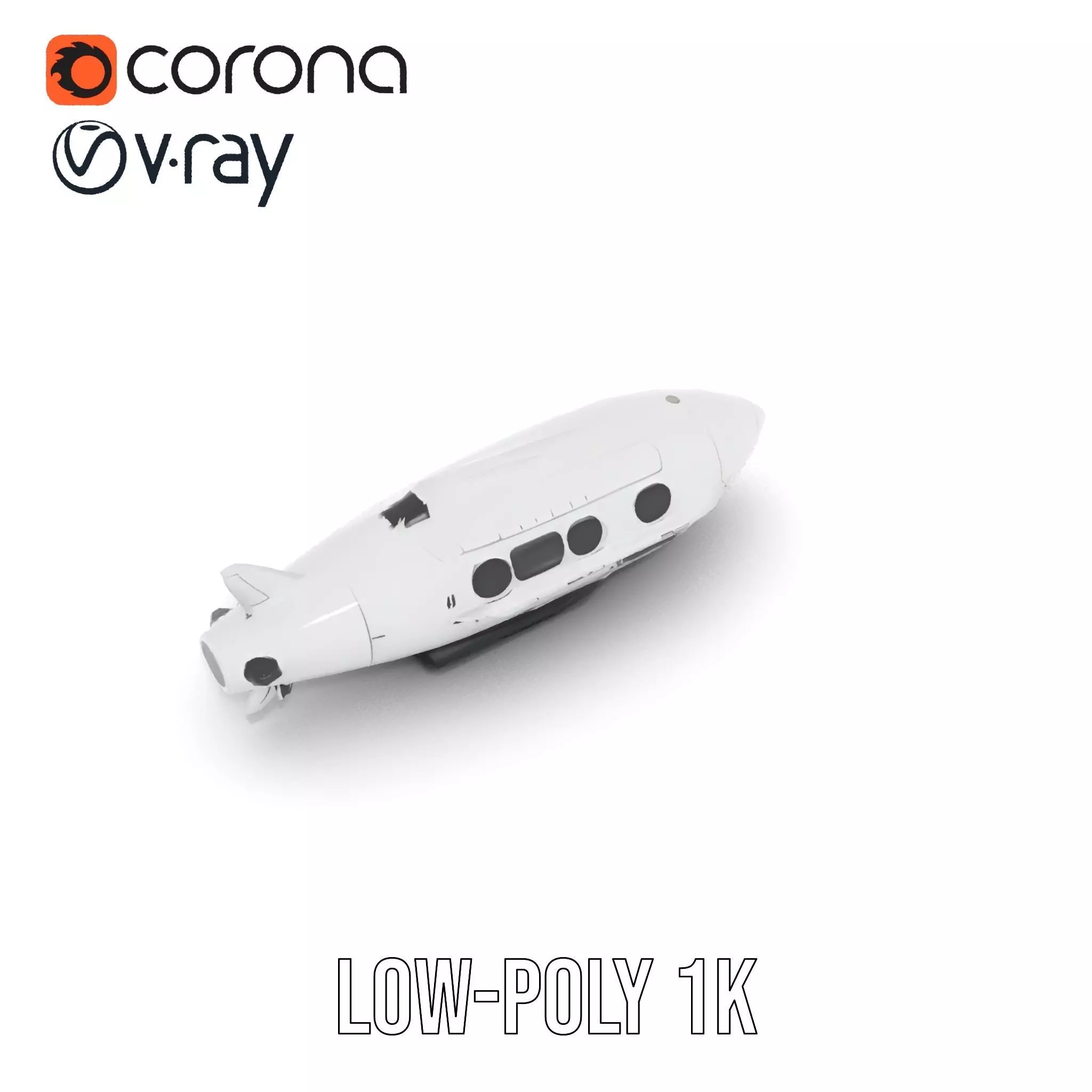 Sleek White Submarine model pack Low-poly 3D model_12