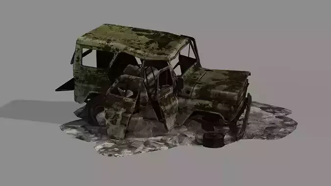 Burnt Destroyed Zeep Car Game Ready 06 Low Poly 3D Model