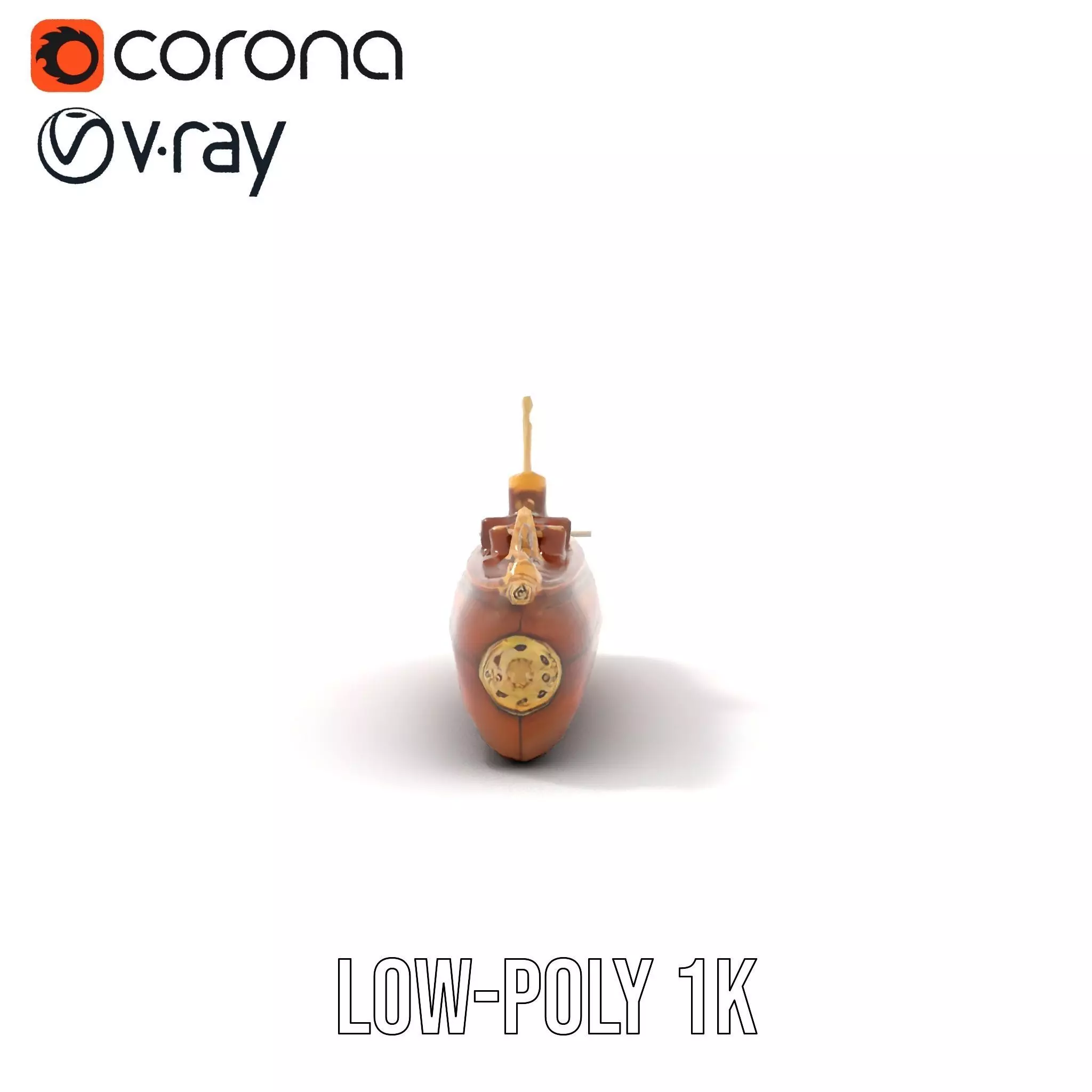 Antique Brass Submarine model pack Low-poly 3D model_9