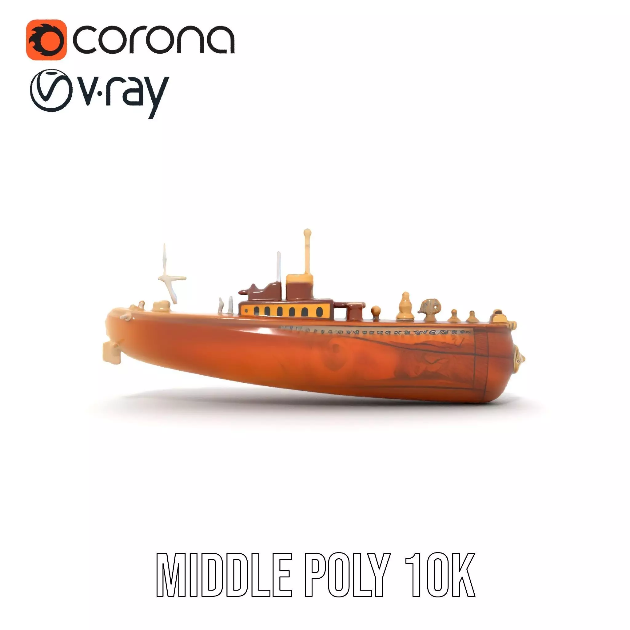 Antique Brass Submarine model pack Low-poly 3D model_13