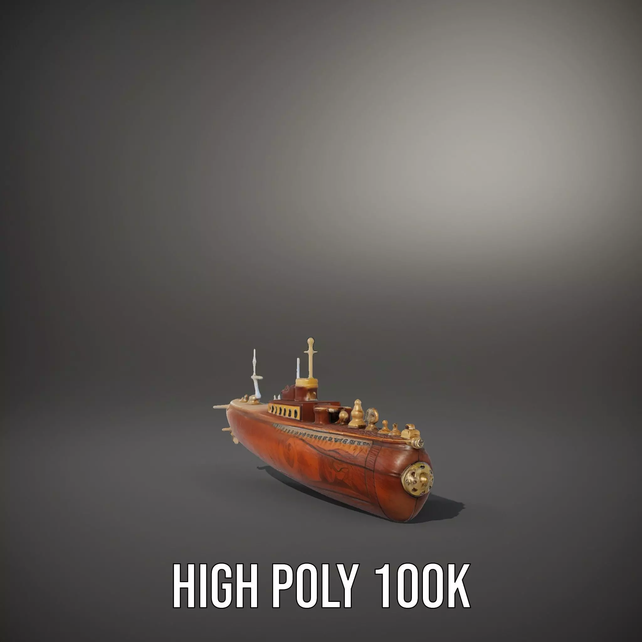 Antique Brass Submarine model pack Low-poly 3D model_12