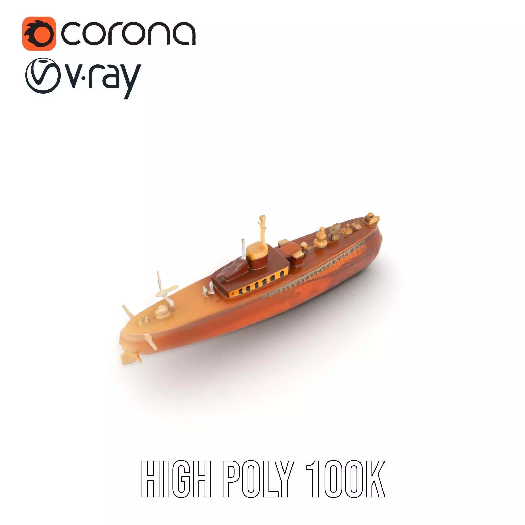 Antique Brass Submarine model pack Low-poly 3D model_32