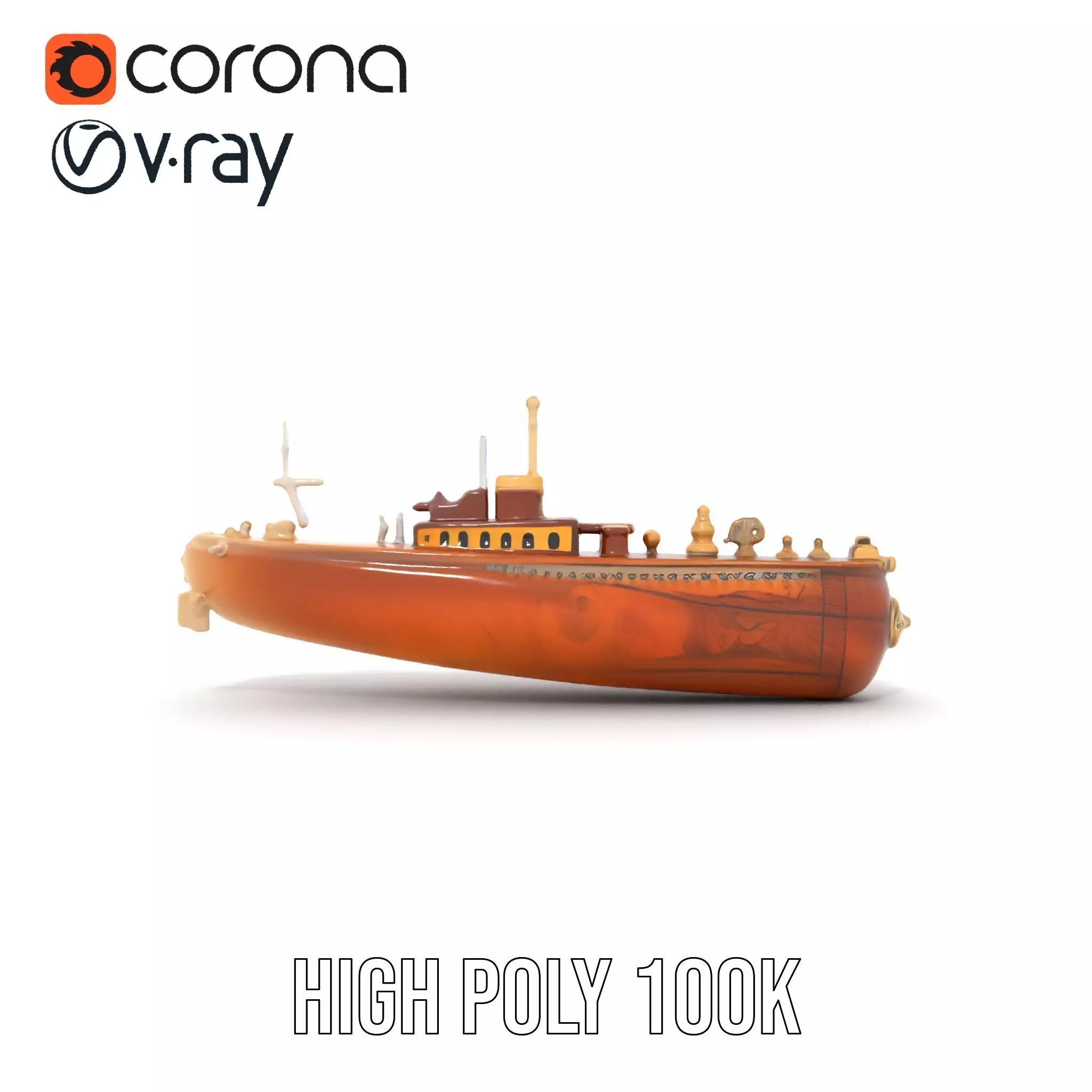 Antique Brass Submarine model pack Low-poly 3D model_33