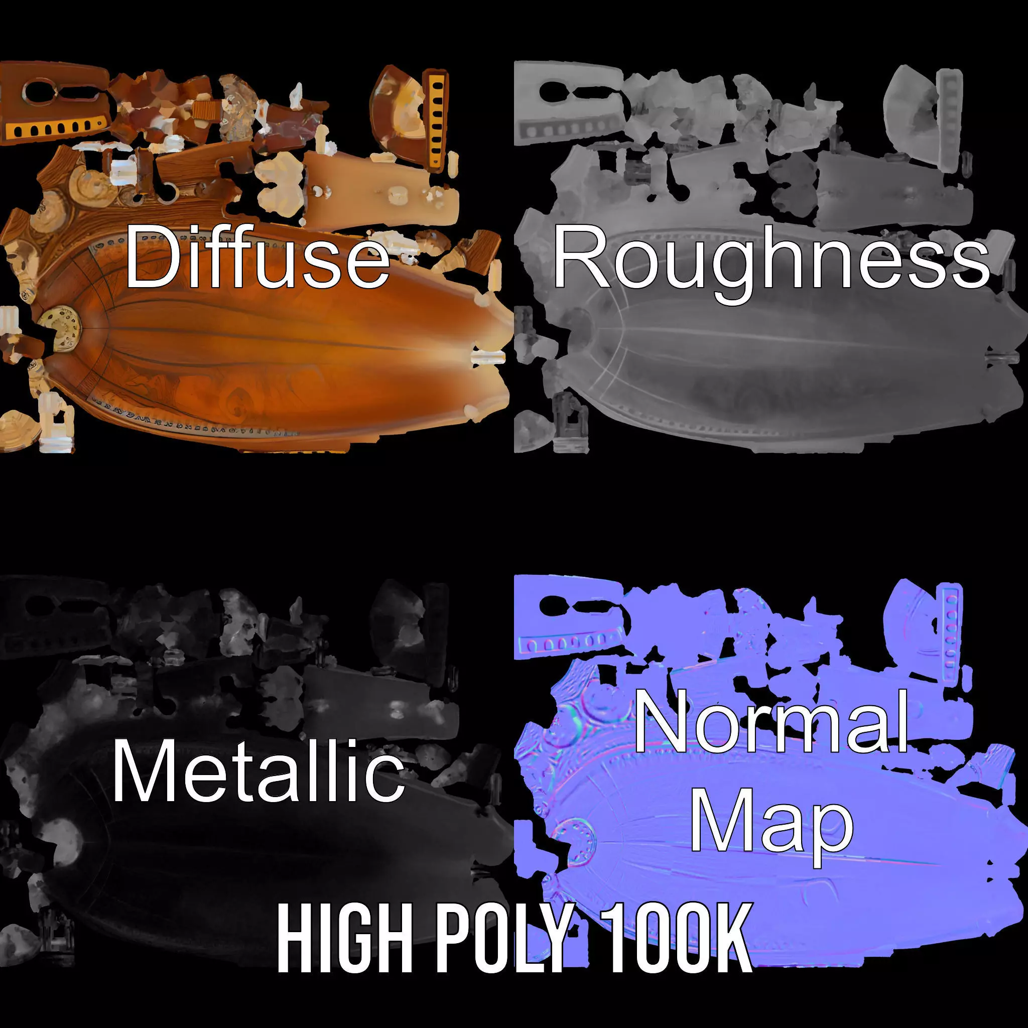 Antique Brass Submarine model pack Low-poly 3D model_3