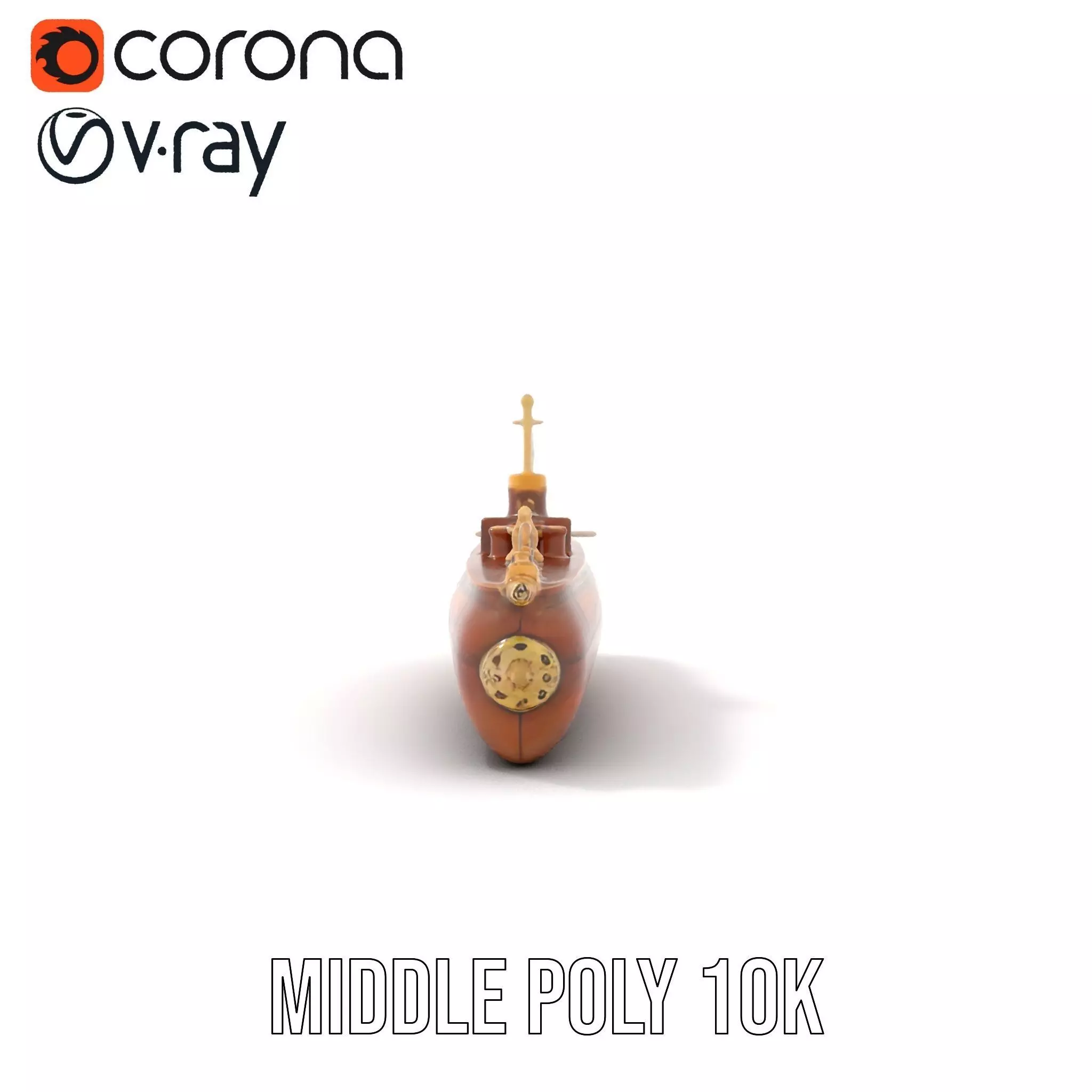 Antique Brass Submarine model pack Low-poly 3D model_10