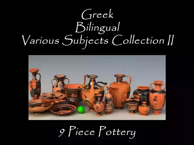 Greek Bilingual Various Subjects Col II 9 Piece Pottery
