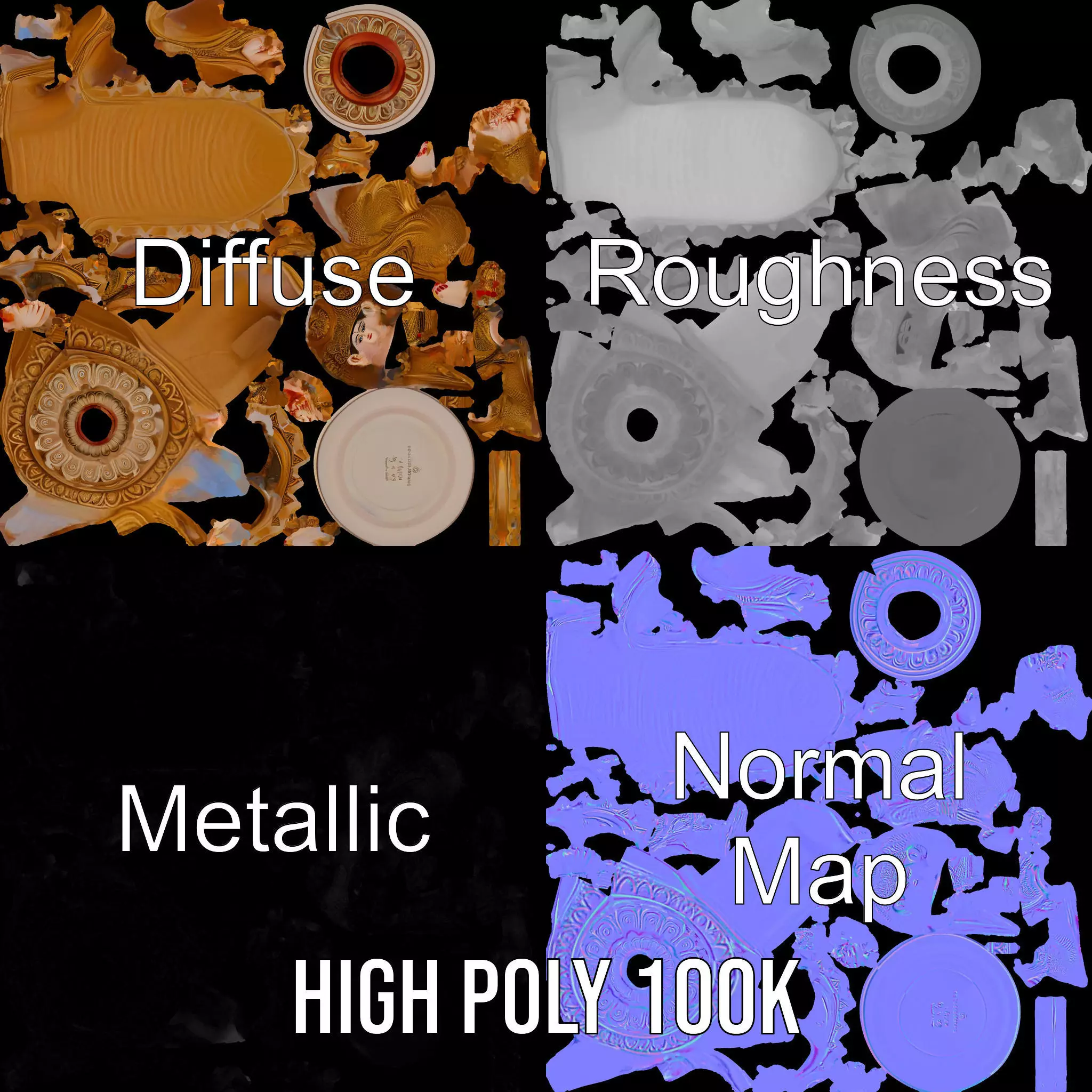 Golden Deity Statue model pack Low-poly 3D model_3