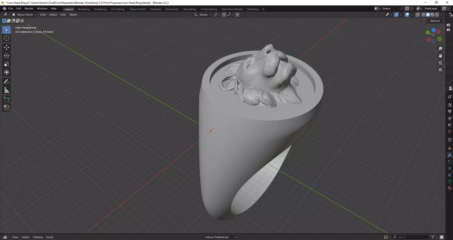 Lion Head Ring - 3D print ready 3D print model_8