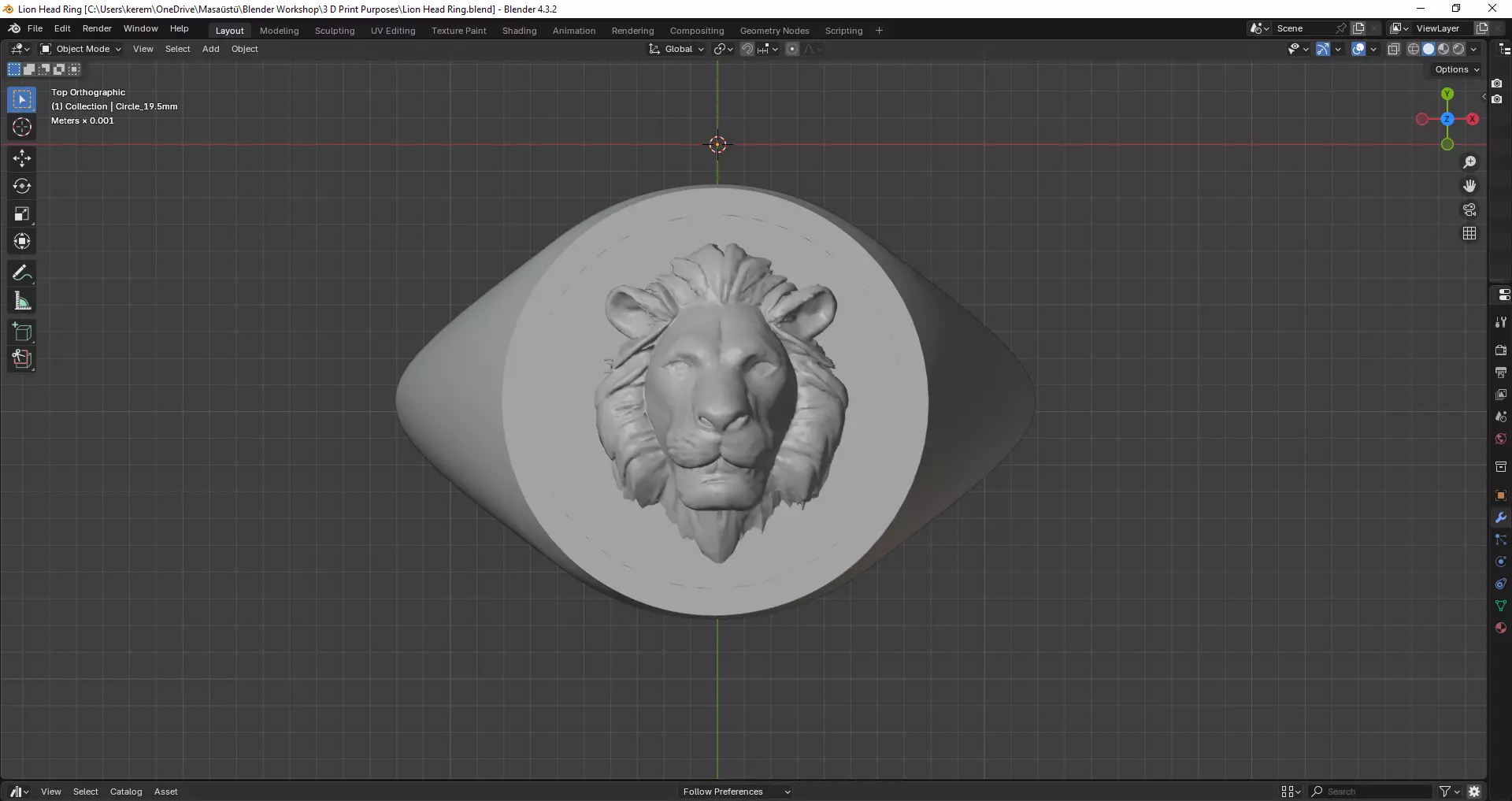 Lion Head Ring - 3D print ready 3D print model_0