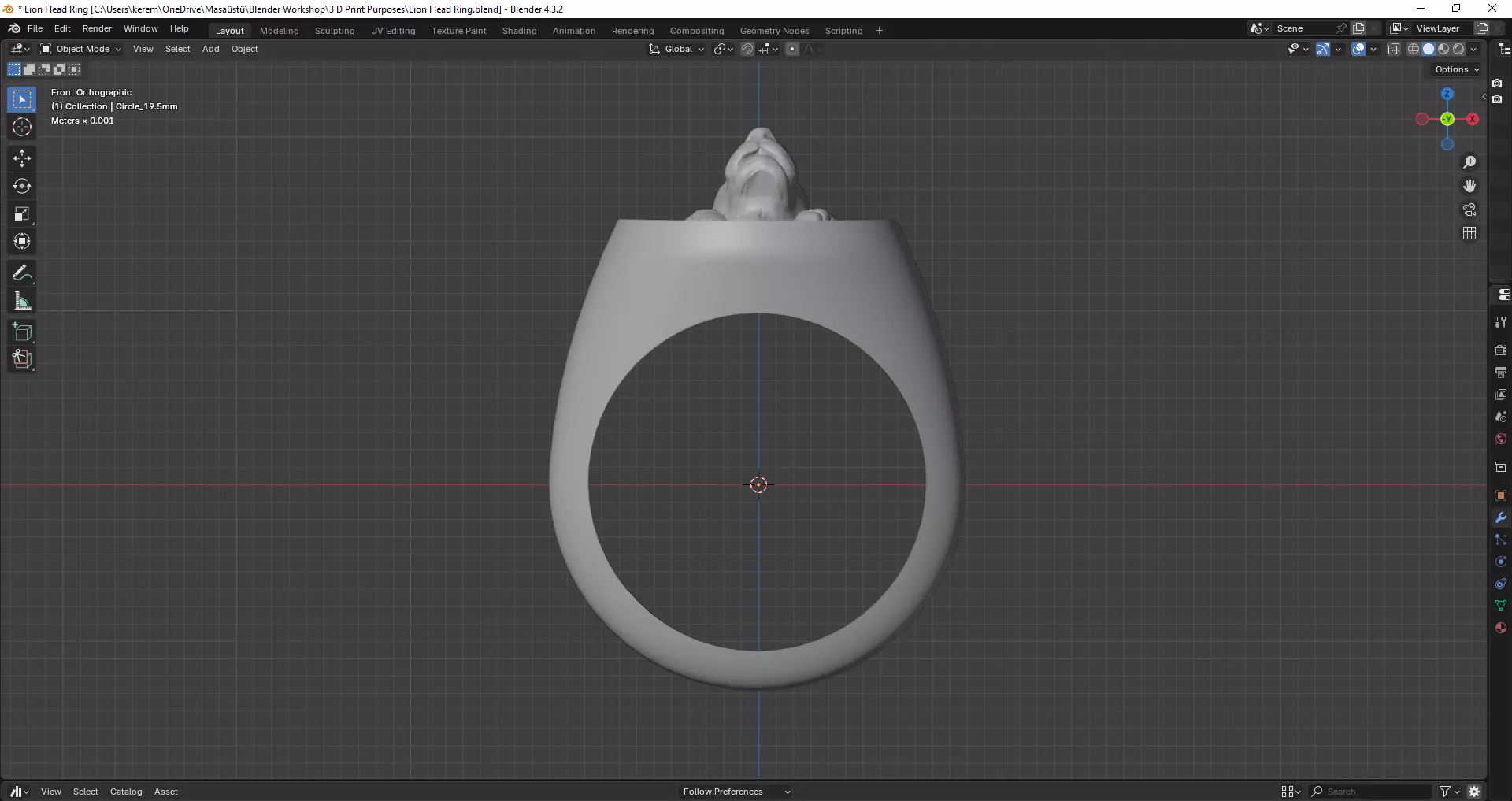 Lion Head Ring - 3D print ready 3D print model_2