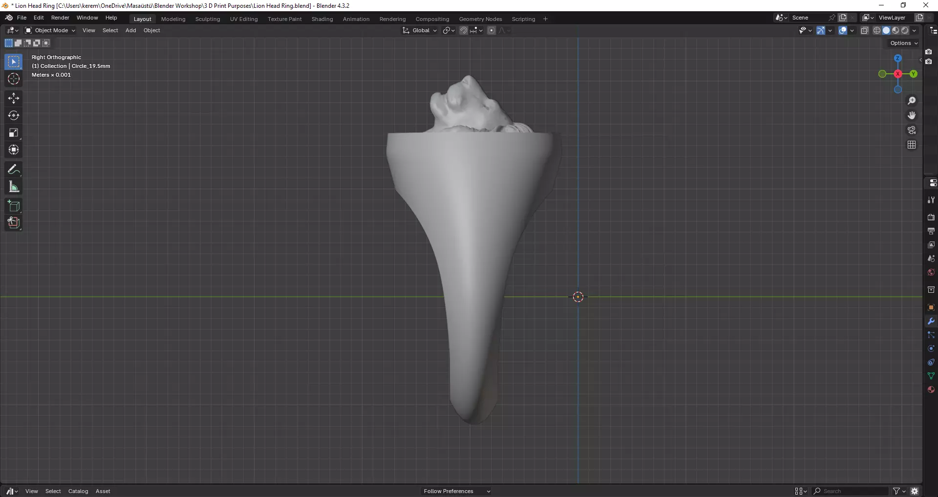 Lion Head Ring - 3D print ready 3D print model_3