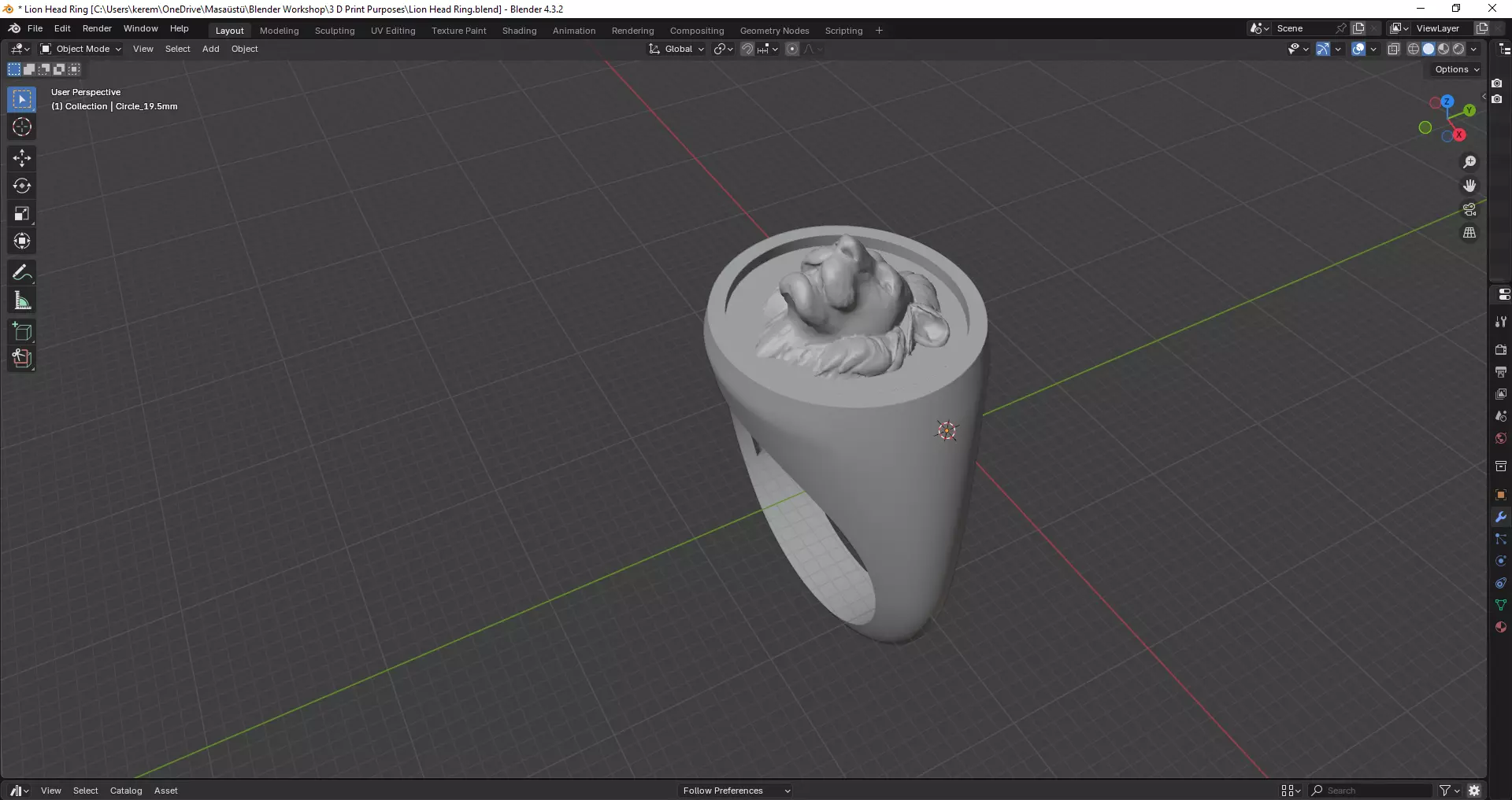 Lion Head Ring - 3D print ready 3D print model_7