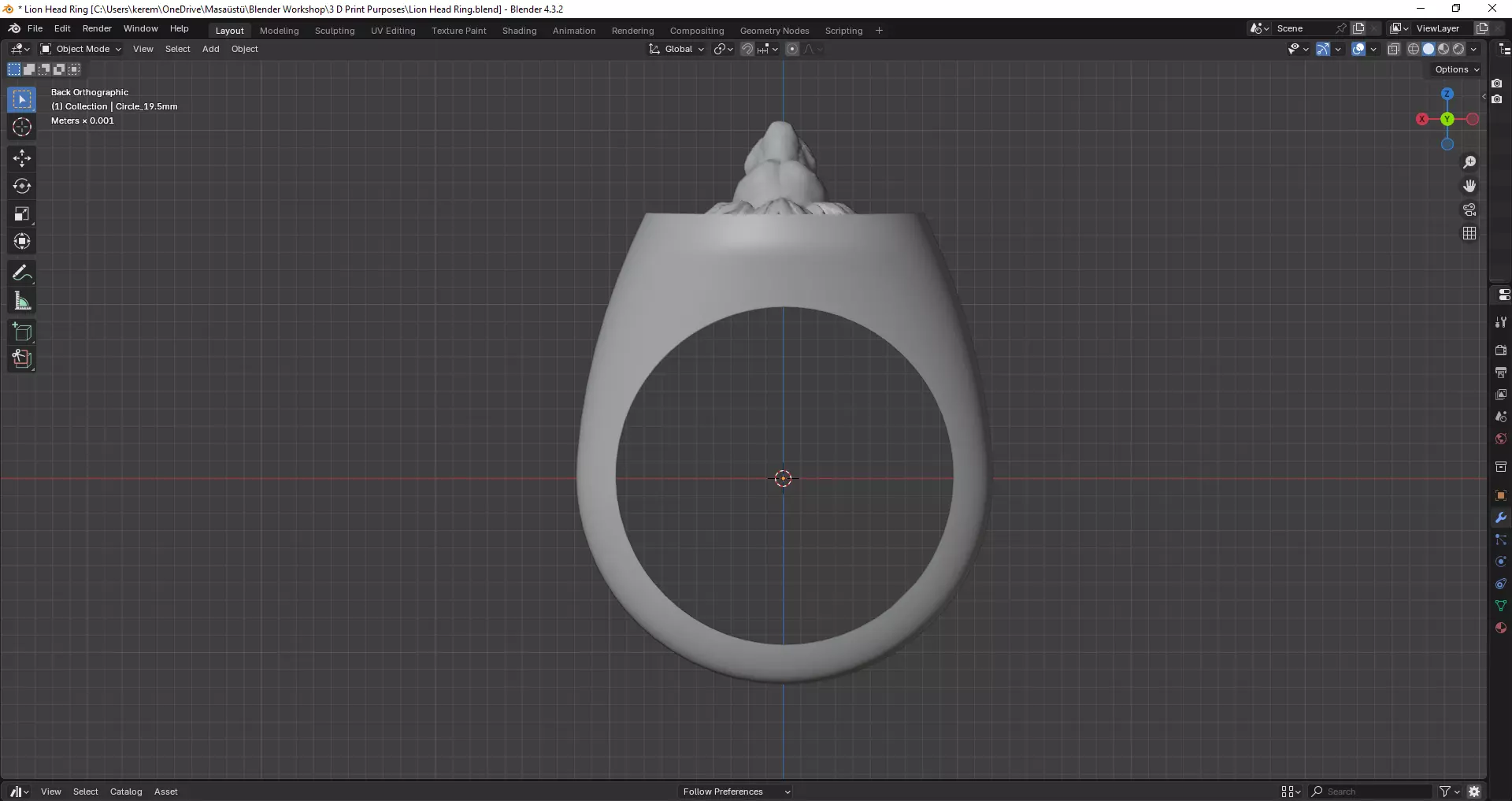 Lion Head Ring - 3D print ready 3D print model_4