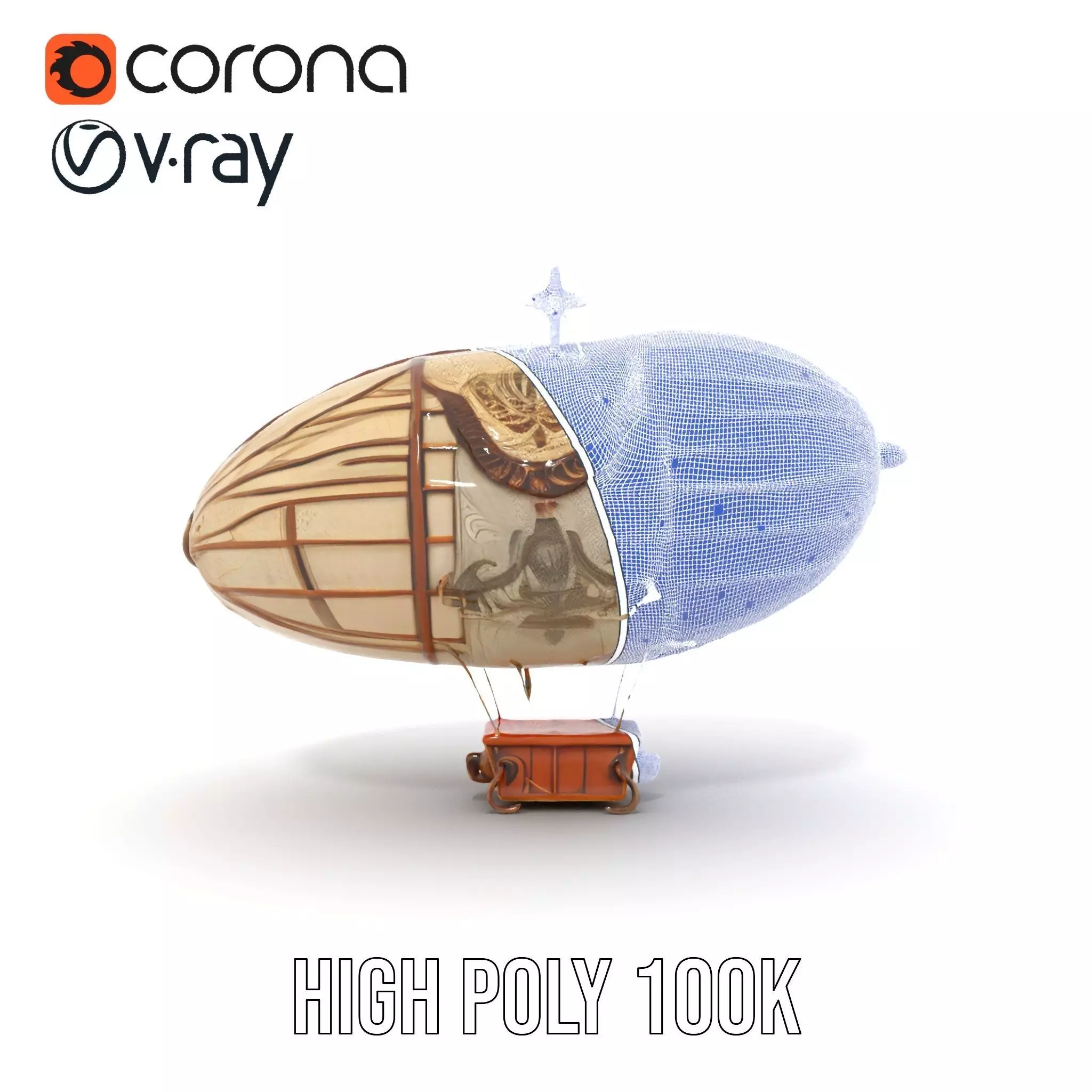 Vintage Steampunk Airship model pack Low-poly 3D model_34