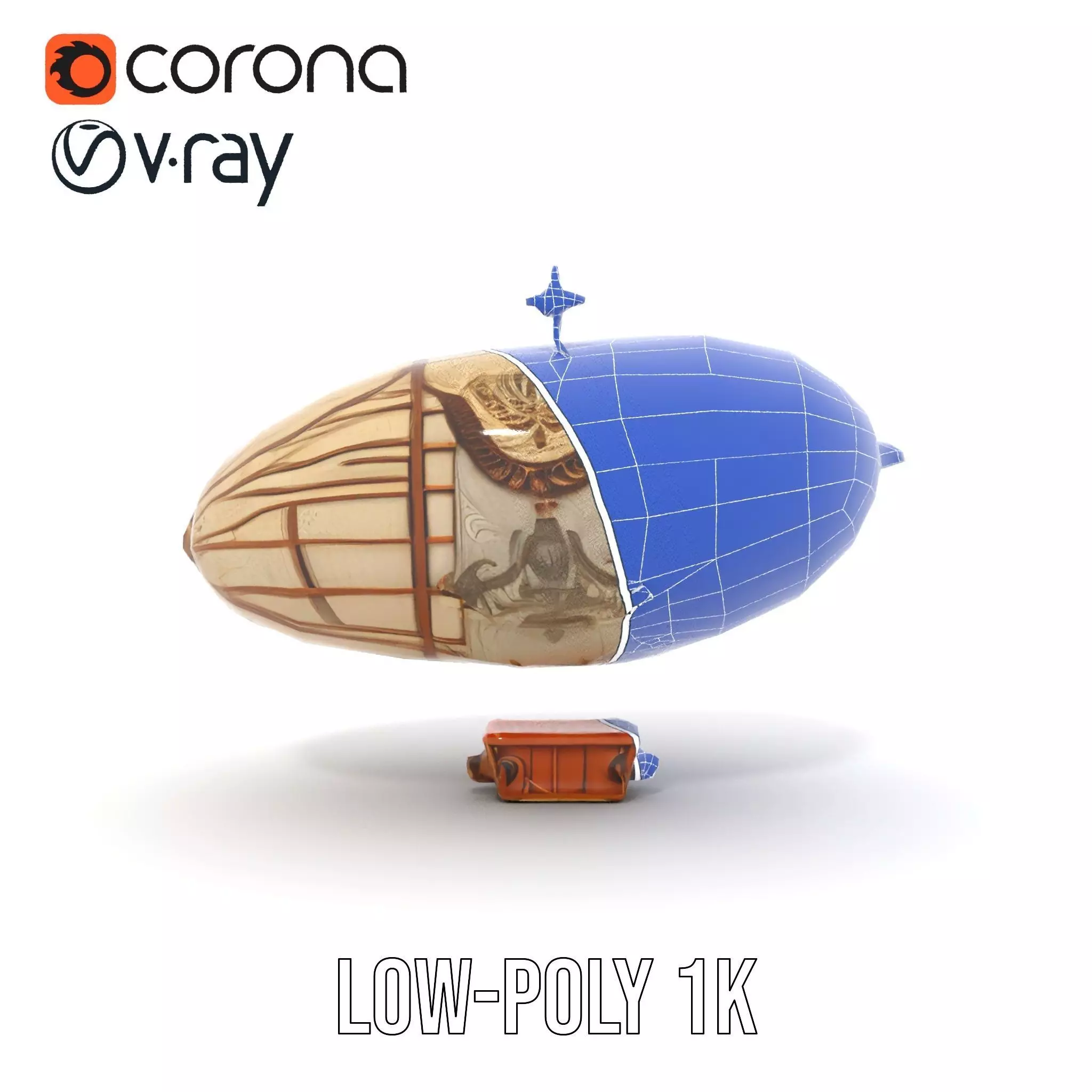 Vintage Steampunk Airship model pack Low-poly 3D model_12